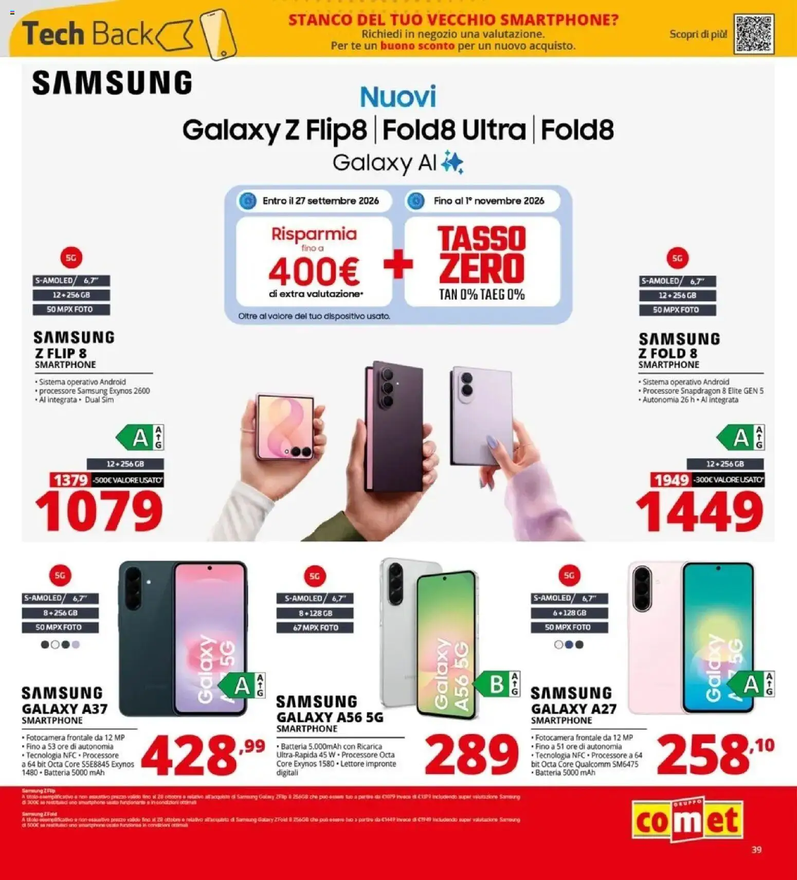 Volantino Comet del 08/10/2026 | Pagina: 39 | Prodotti: Samsung Galaxy, Smartphone, Fotocamera, Batteria
