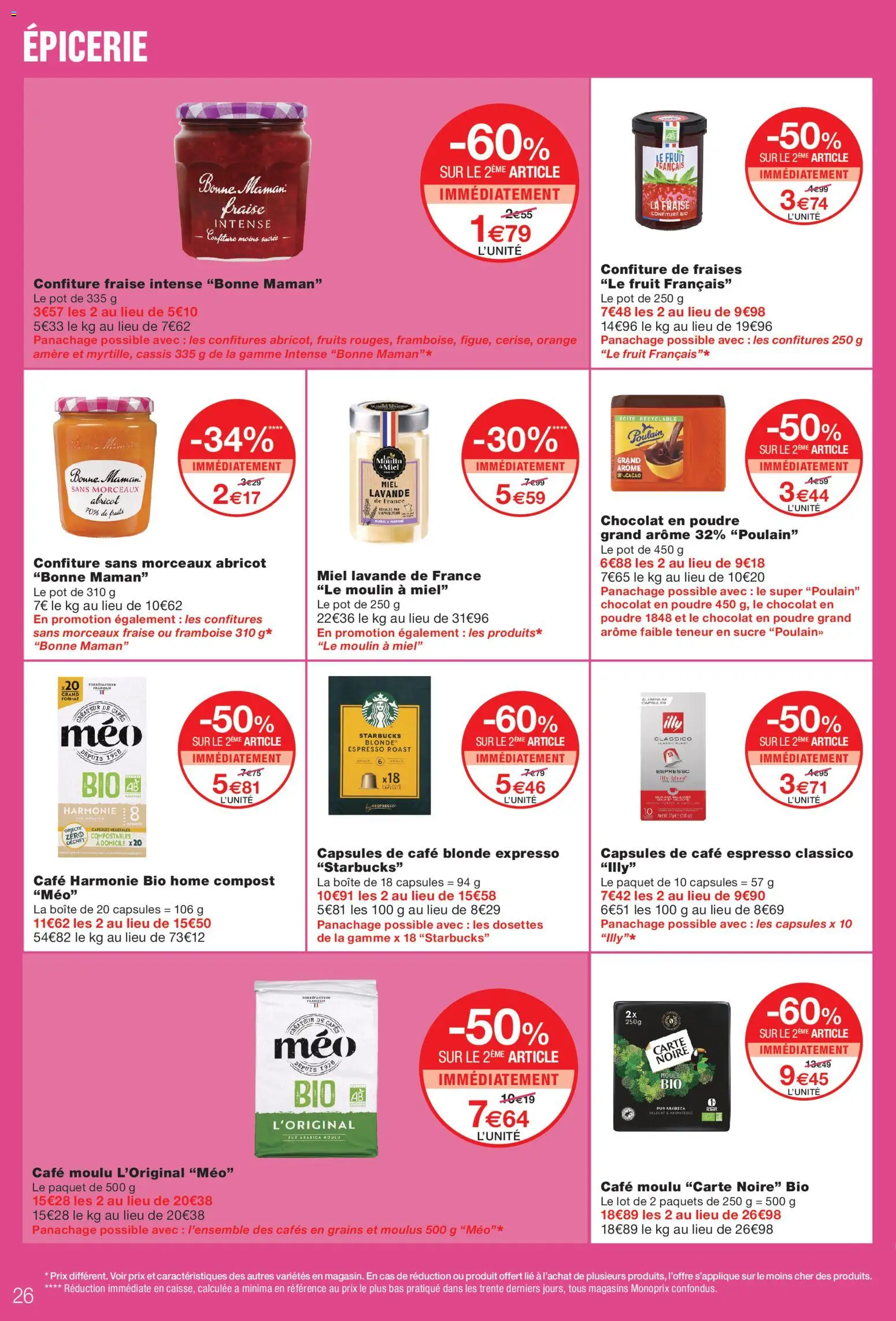 {H1} | Page: 26 | Produits: Poudre, Cafe moulu carte noire, Fruits, Confiture de fraises