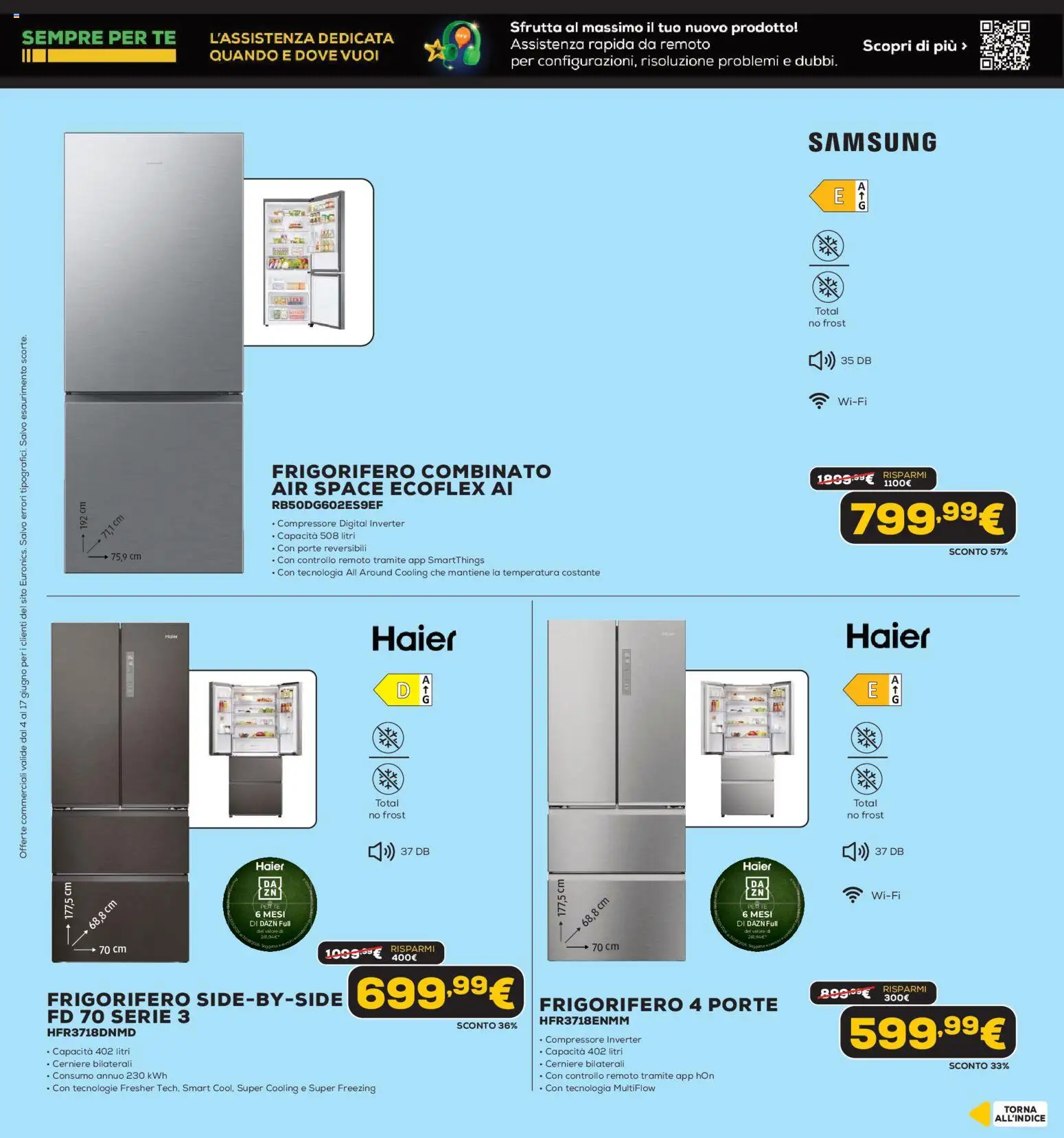 Volantino Euronics del 04.06.2026 | Pagina: 26 | Prodotti: Tè, Compressore, Frigorifero, Frigorifero combinato