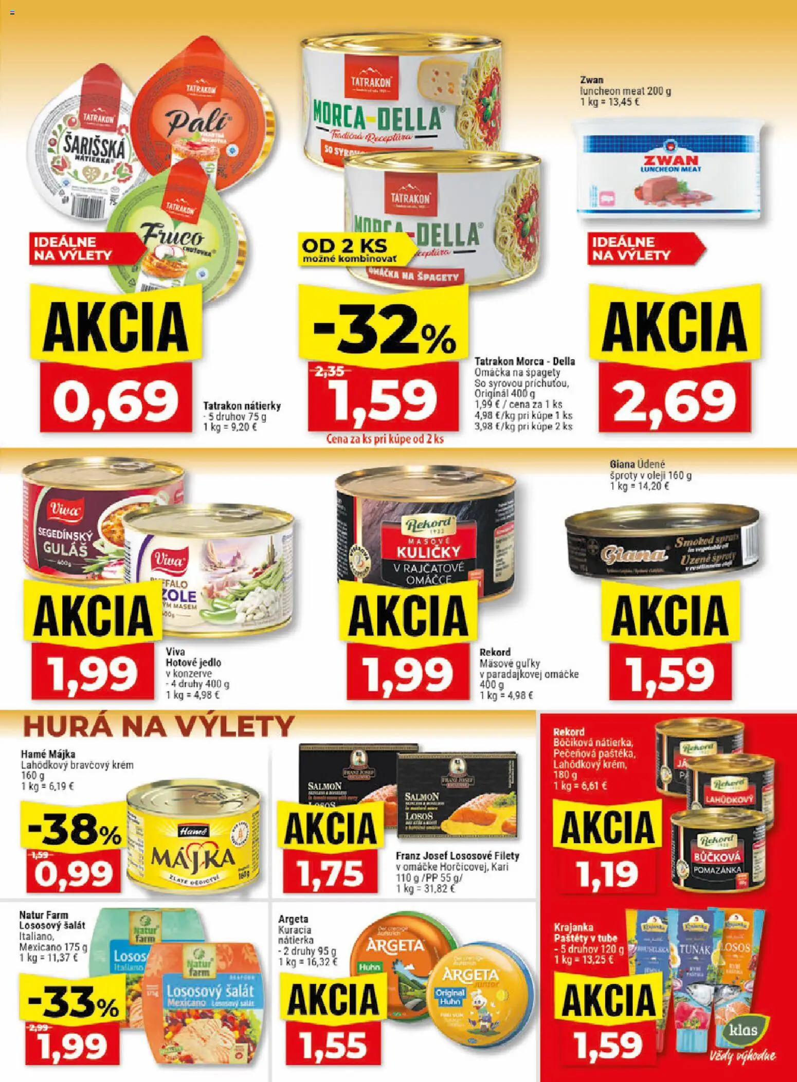Nové Klas akcie – leták je platný od 27.07.2026 | Strana: 16 | Produkty: Losos, Šalát, Morca Della, Špagety