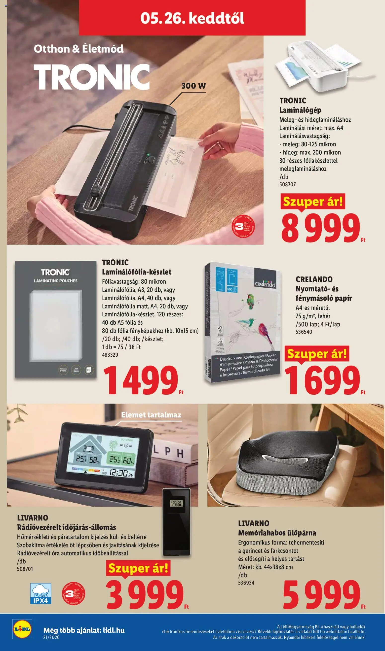 Lidl akciós ujság - amely érvényes a következő dátumtól: 21.05.2026 | Oldal: 28 | Termékek: Nyomtató, Ülőpárna, Óra