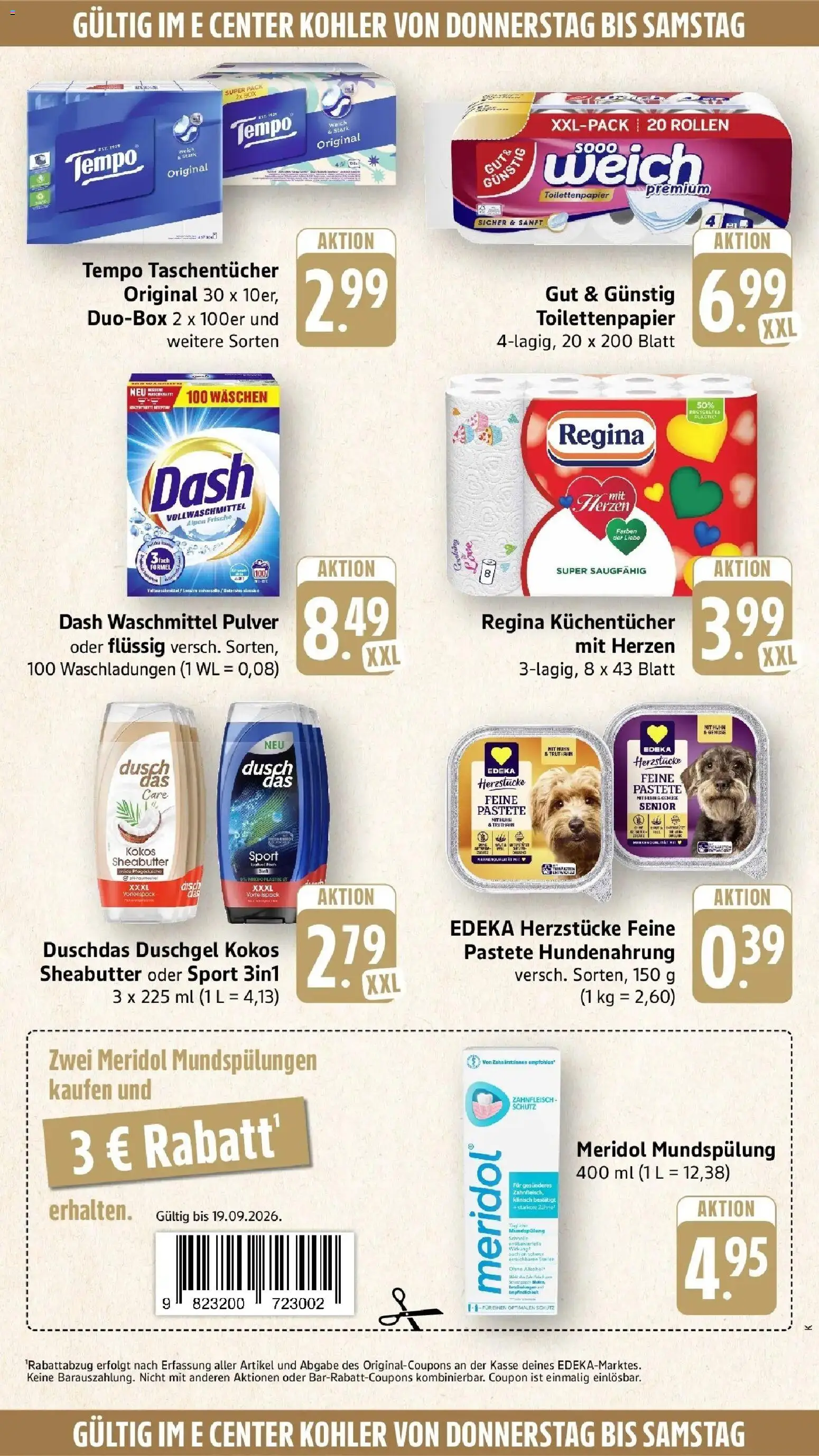 Edeka Prospekt Hohberg-Niederschopfheim (ab 14.09.2026) » Angebote Online | Seite: 61 | Produkte: Taschentücher, Duschdas, Alkohol, Tempo