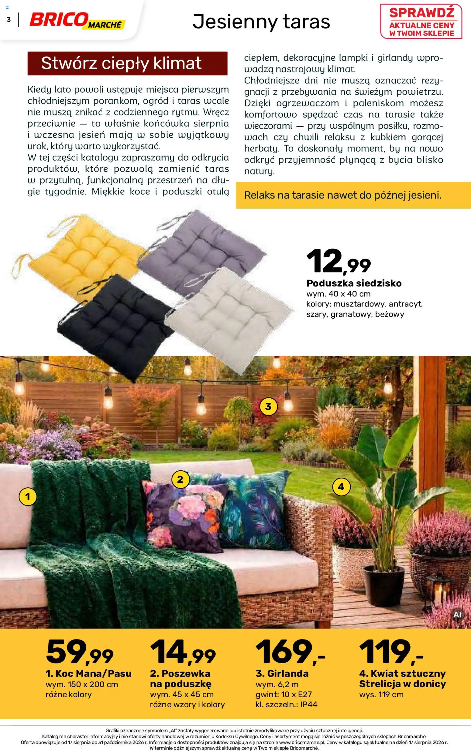 Brico Marché gazetka - Jesienne Inspiracje od 17.08.2026 | Strona: 3 | Produkty: Lampki, Koce, Koc, Girlanda