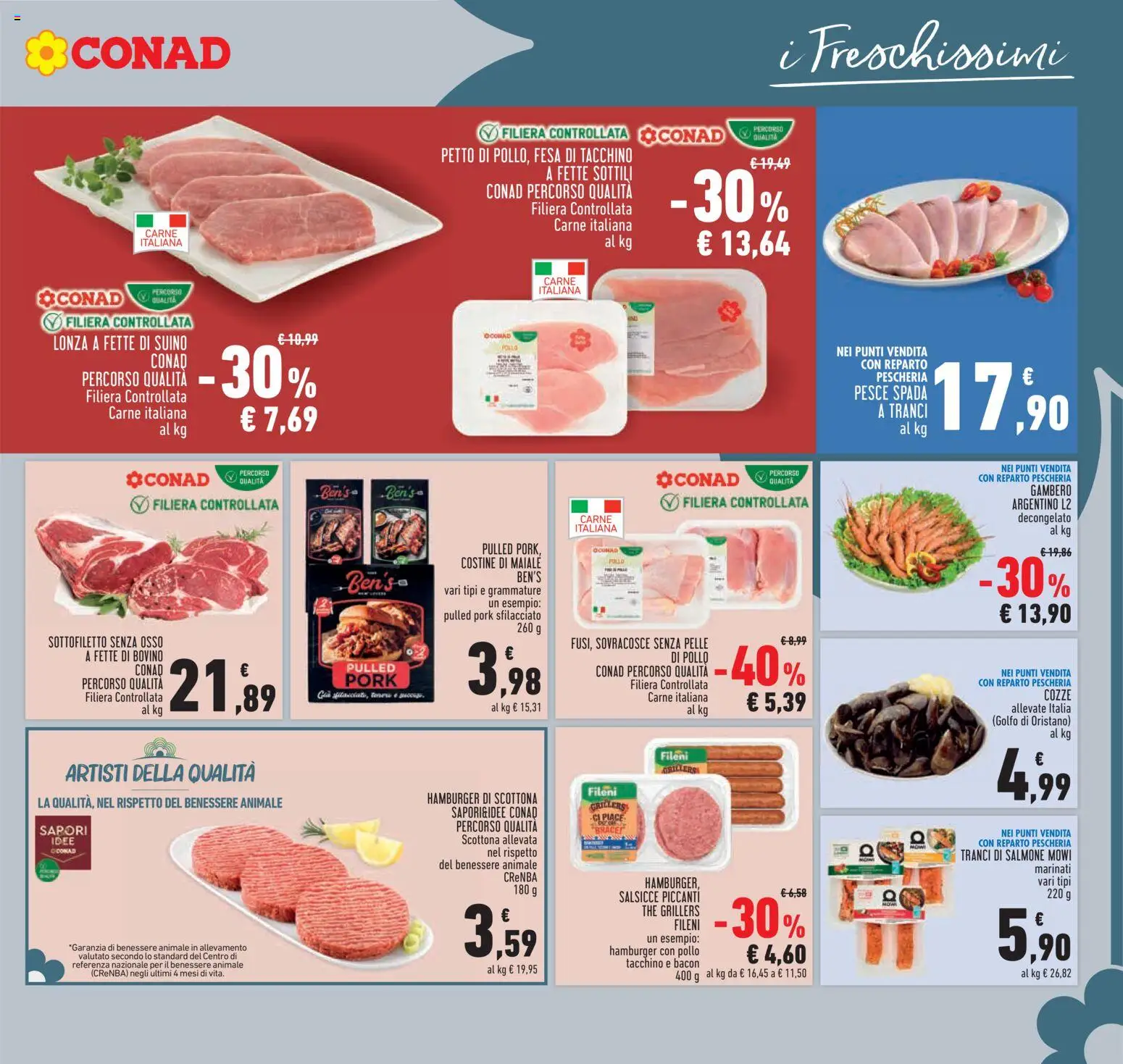 Volantino Conad del 18.06.2026 | Pagina: 11 | Prodotti: Cozze, Suino, Pesce spada, Hamburger