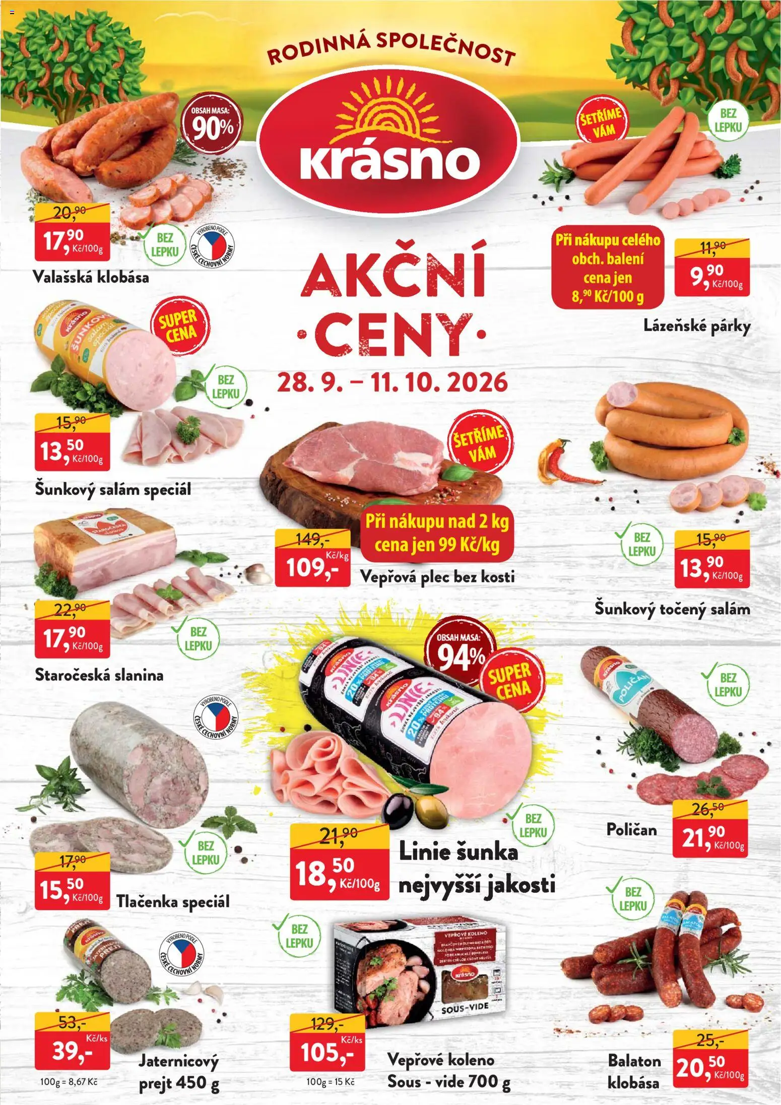 MP Krásno leták od 28.09.2026 | Strana: 1 | Produkty: Párky, Šunkový salám, Vepřová plec bez kosti, Tlačenka