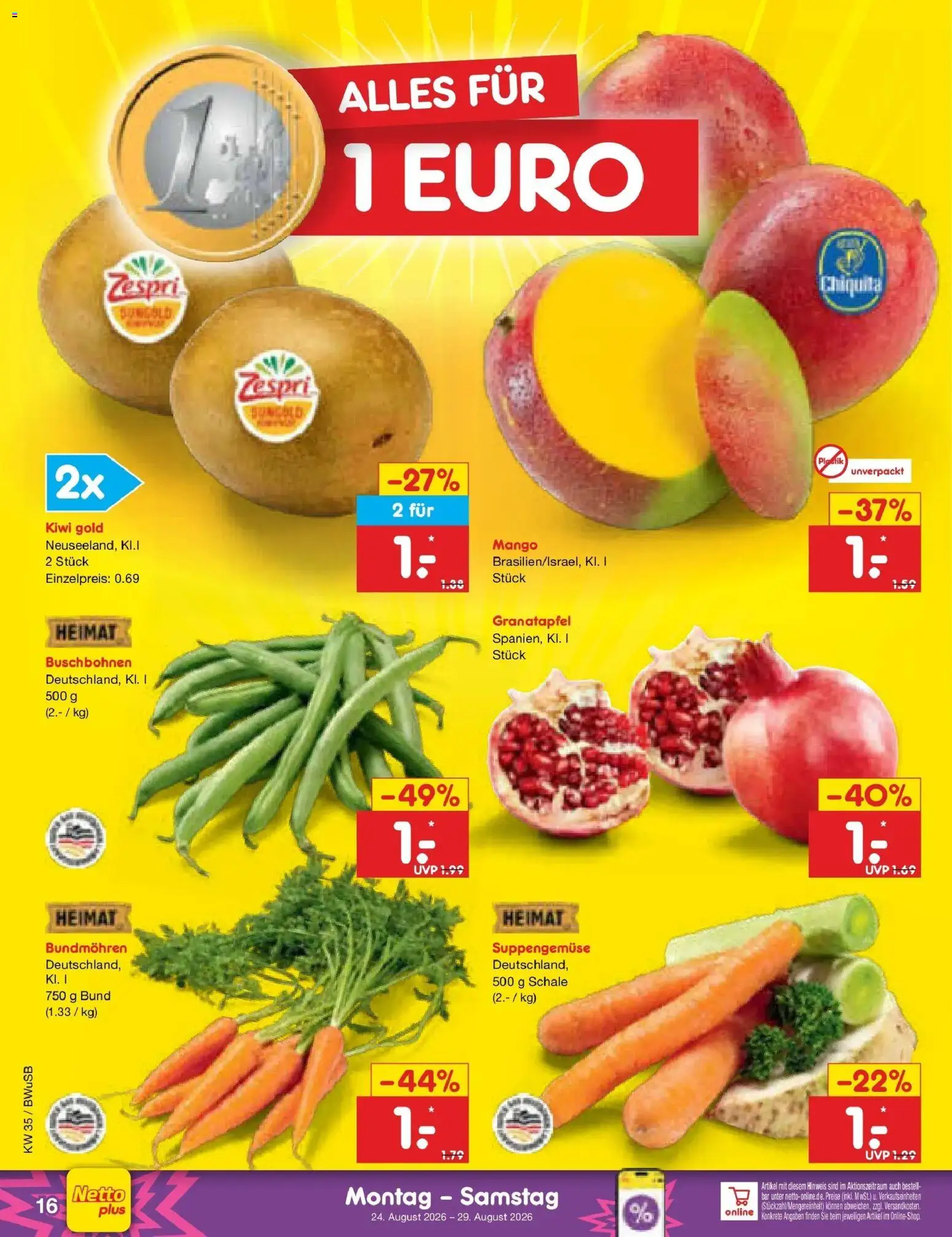 Netto Marken-Discount Prospekt Bielefeld (ab 24.08.2026) » Angebote | Seite: 26 | Produkte: Granatapfel, Mango, Kiwi