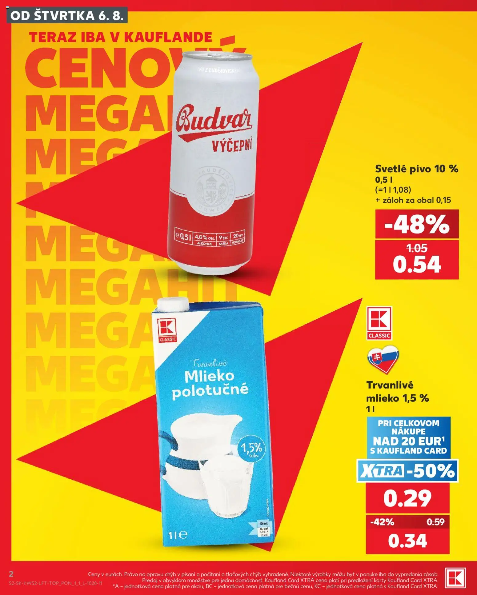 Nové Kaufland akcie – leták je platný od 06.08.2026 | Strana: 2 | Produkty: Mlieko, Pivo, Budvar, Alkohol