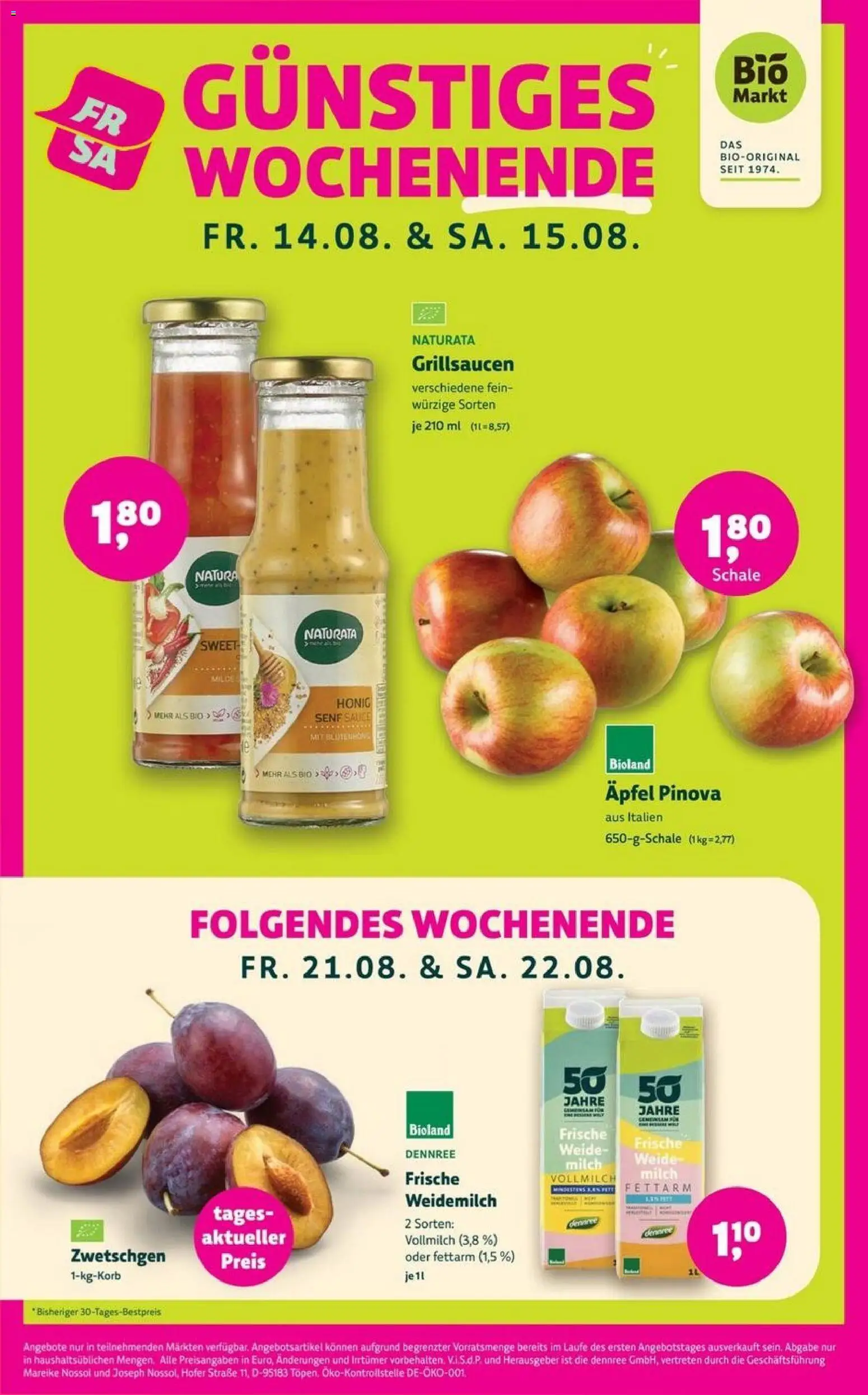 BioMarkt Prospekt – gültig ab 12.08.2026 | Seite: 4 | Produkte: Milch, Äpfel, Zwetschgen