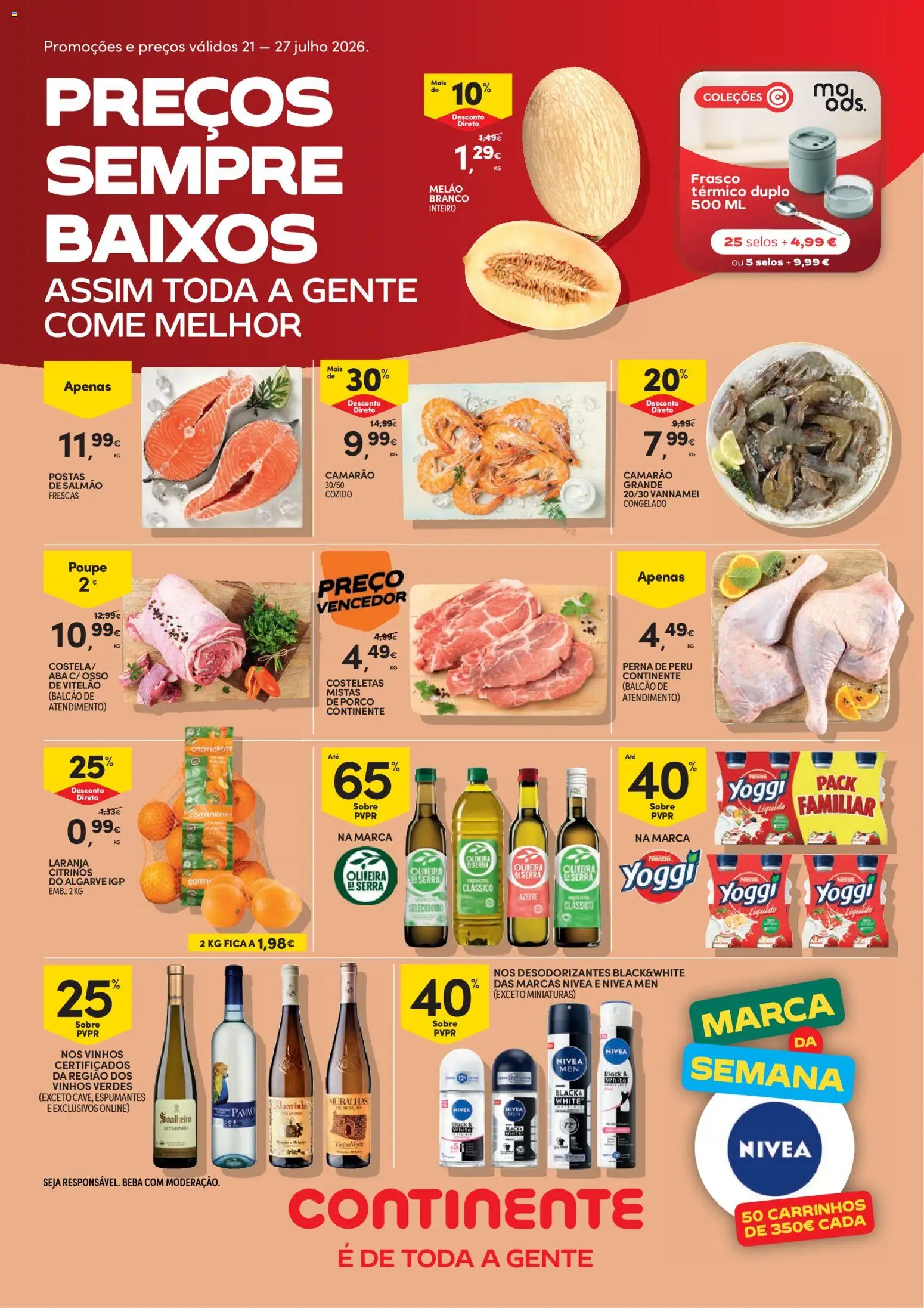 Continente folheto │ válido de 21/07/2026 | Página: 1 | Produtos: Azeite, Peru, Camarão, Salmão