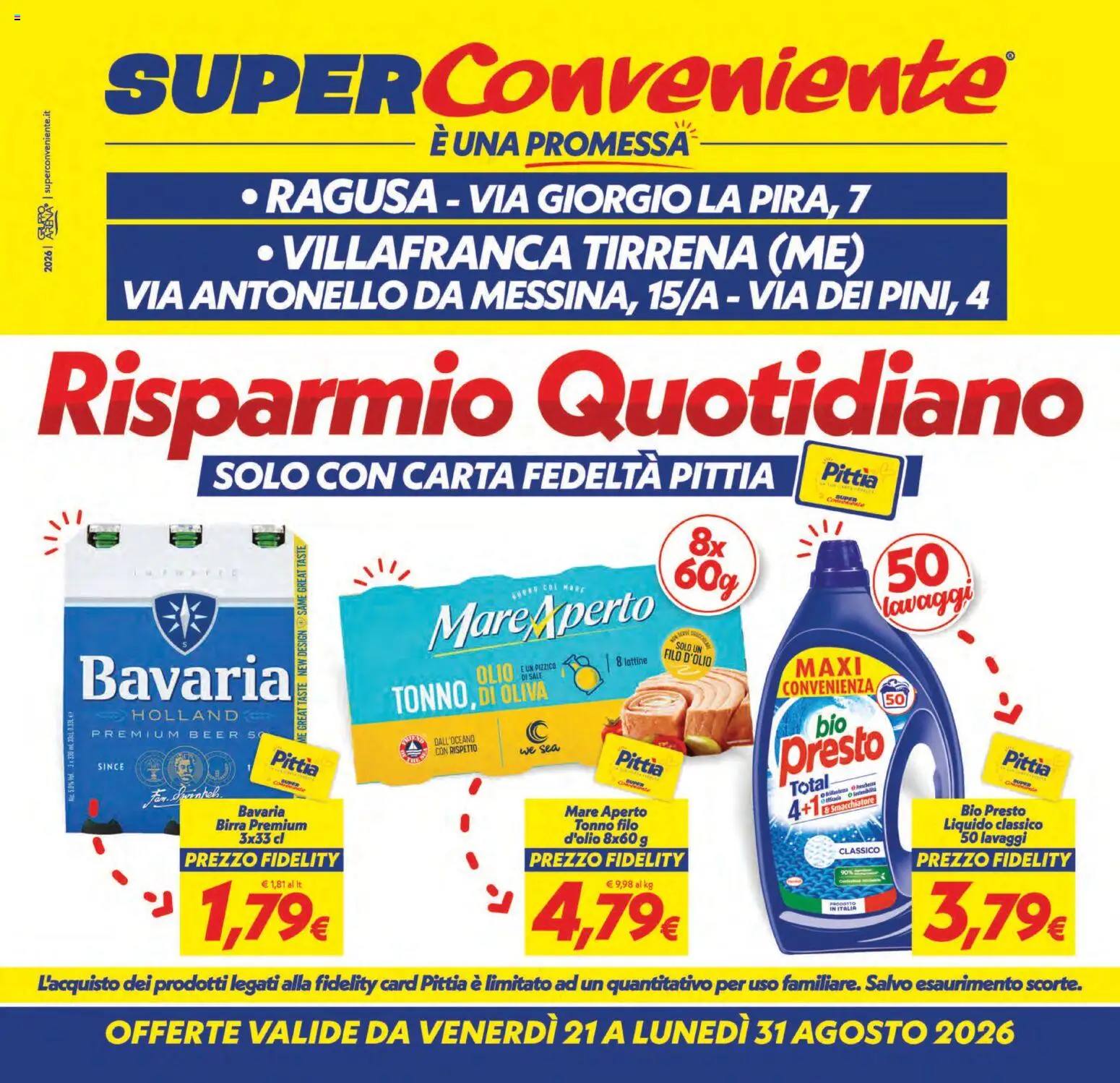 Volantino SuperConveniente del 21/08/2026 | Pagina: 1 | Prodotti: Birra, Smacchiatore, Olio, Tonno