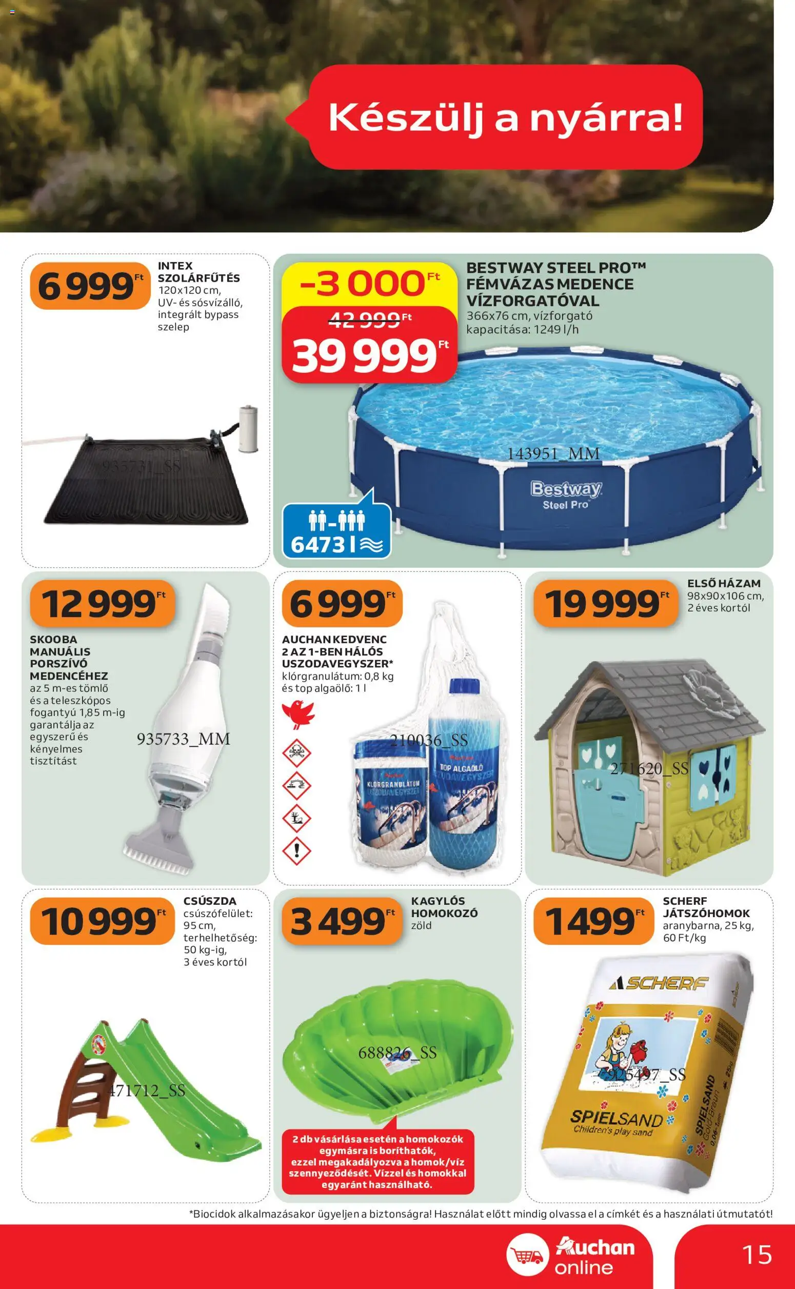 Auchan akciós ujság - amely érvényes a következő dátumtól: 21.05.2026 | Oldal: 15 | Termékek: Porszívó, Tömlő, Homokozo, Medence
