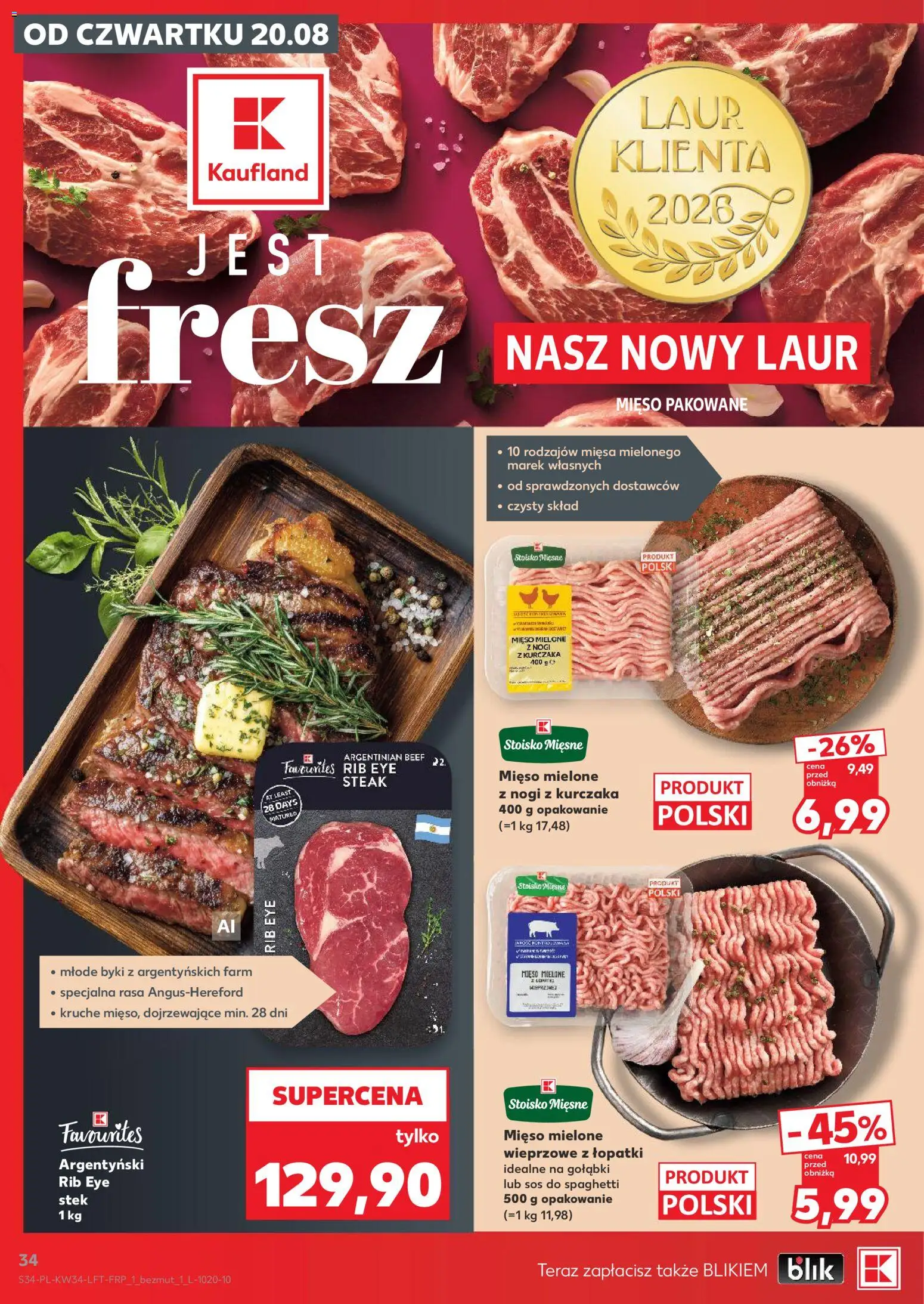 Kaufland gazetka od 20.08.2026 | Strona: 34 | Produkty: Spaghetti, Stek, Sos do spaghetti, Sos