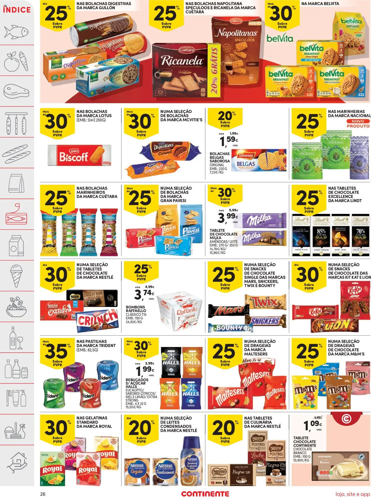Continente folheto │ válido de 21/07/2026 | Página: 26 | Produtos: Bolachas, Rebuçados, Chocolate, Açúcar