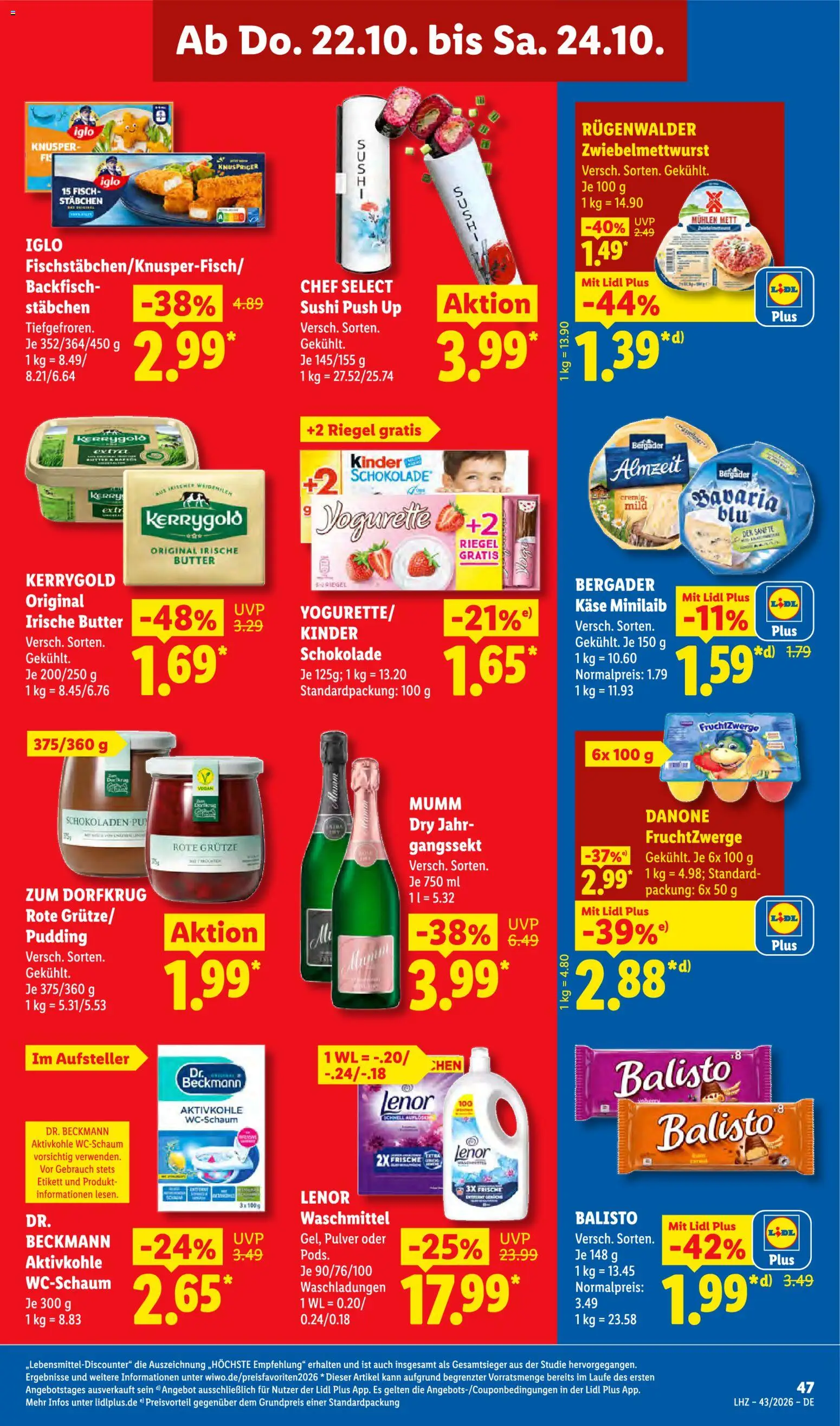 Lidl Německo leták od 19.10.2026 | Strana: 67 | Produkty: Lenor, Sushi, Kaše, Kinder