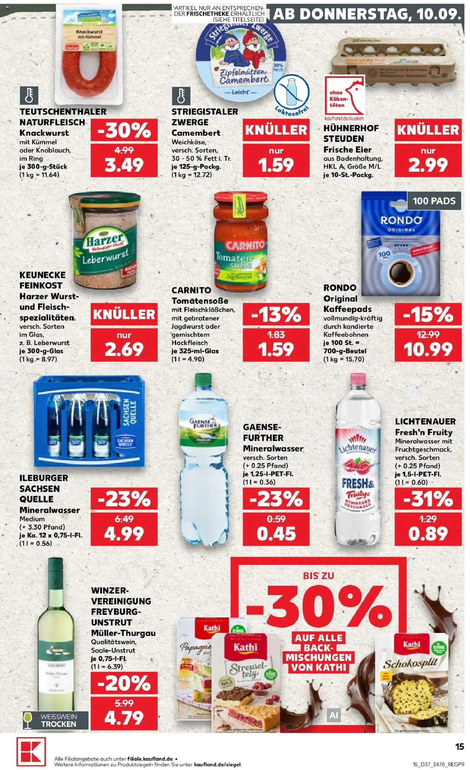 Prospekt Kaufland ab 10.09.2026 » Angebote Online zum Blättern | Seite: 15 | Produkte: Kaffeepads, Camembert, Wurst, Hackfleisch