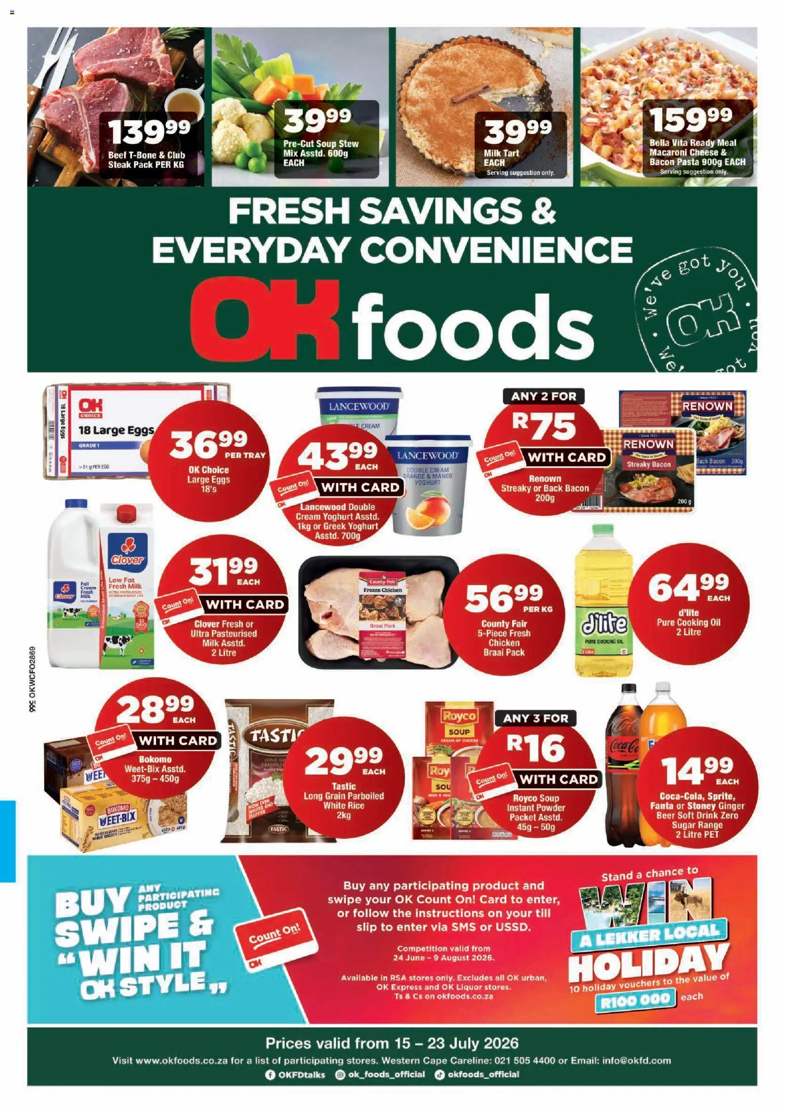 New OK Foods catalogue – valid from 15/07/2026 | Page: 1 | Products: Tray, Steak, Chicken, Stoney