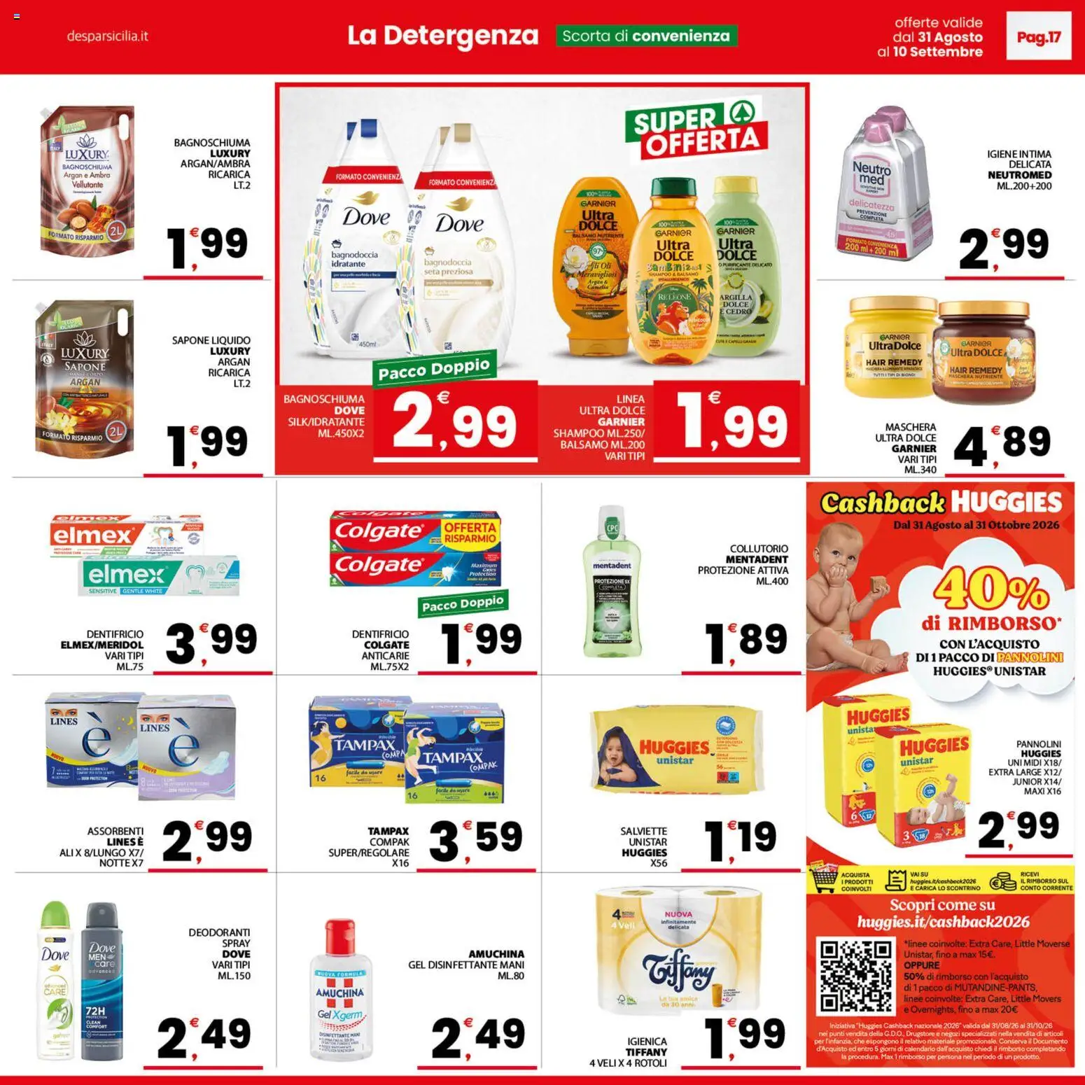Volantino Despar del 31/08/2026 | Pagina: 17 | Prodotti: Igiene intima, Sapone, Dentifricio, Collutorio