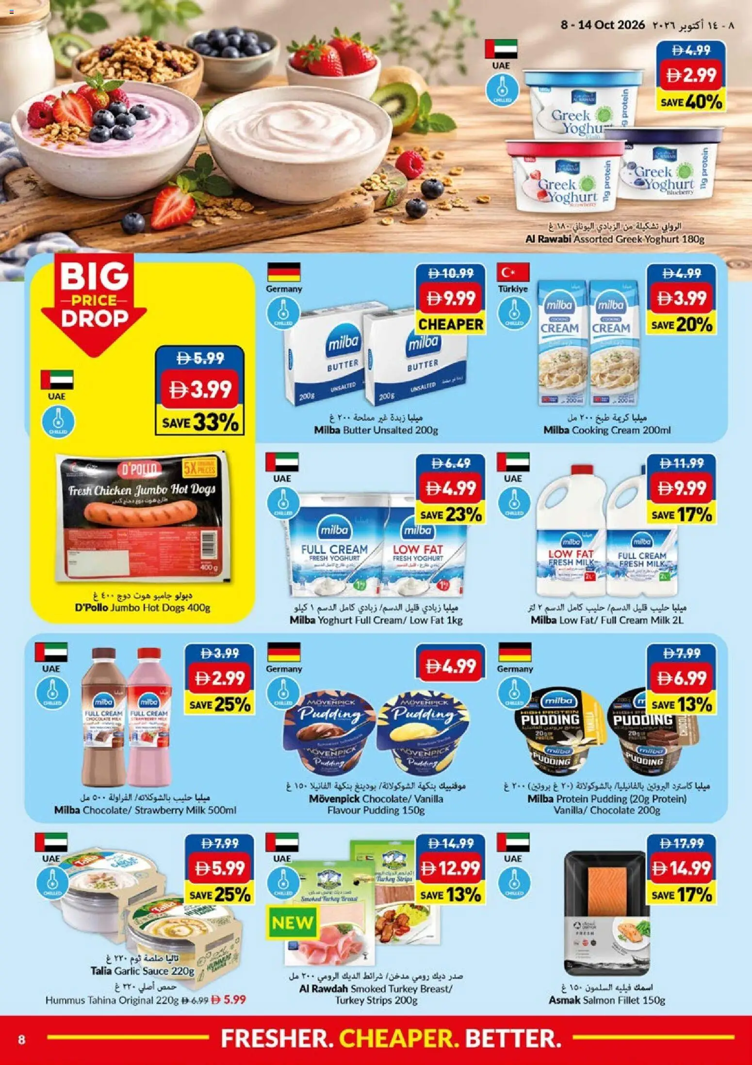 {H1} | Page: 8 | Products: Butter, Hot dogs, Chocolate, Garlic