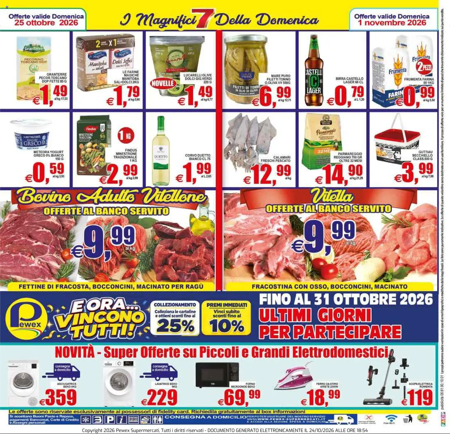 Volantino Pewex del 23/10/2026 | Pagina: 28 | Prodotti: Bovino, Minestrone, Asciugatrice, Pecorino