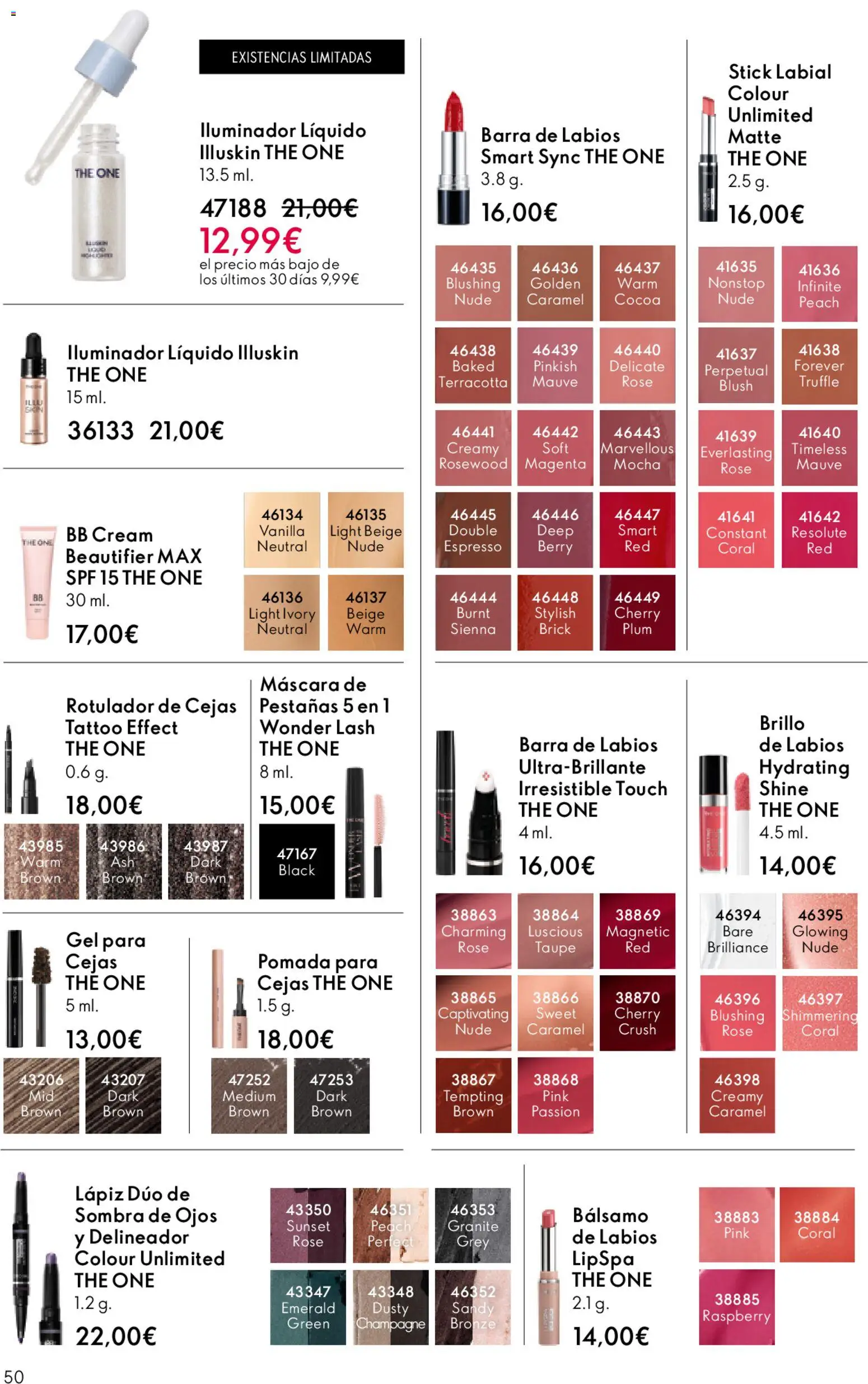 Oriflame - Catálogo Campaña 6 │ válido desde el 22.04.2026 | Página: 50 | Productos: BB cream, Iluminador, Máscara, Barra de labios