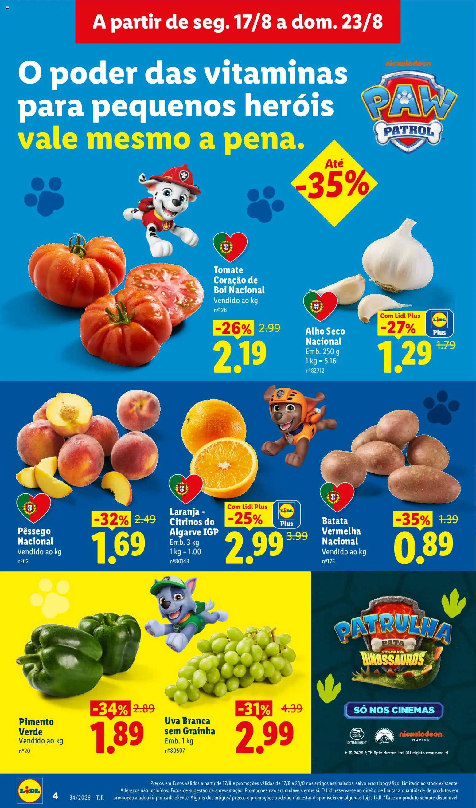 Lidl folheto │ válido de 17/08/2026 | Página: 4 | Produtos: Batata, Tomate, Alho, Pimento