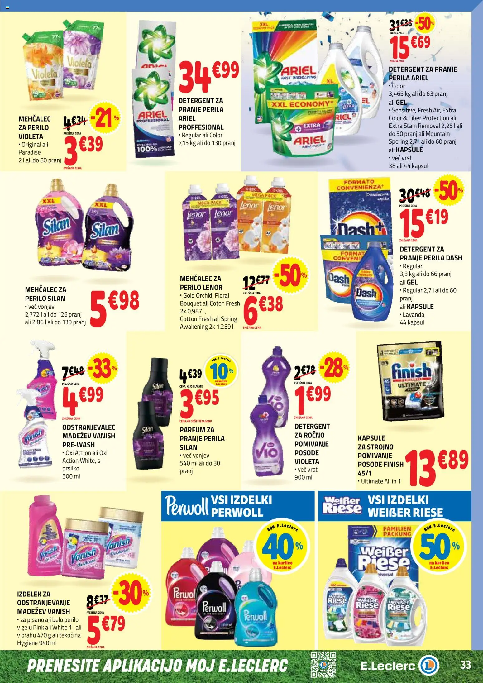 Novi E.leclerc katalog ponudbe – veljaven od 03.06.2026 | Stran: 33 | Izdelki: Mehčalec, Parfum, Mehcalec za perilo, Detergent