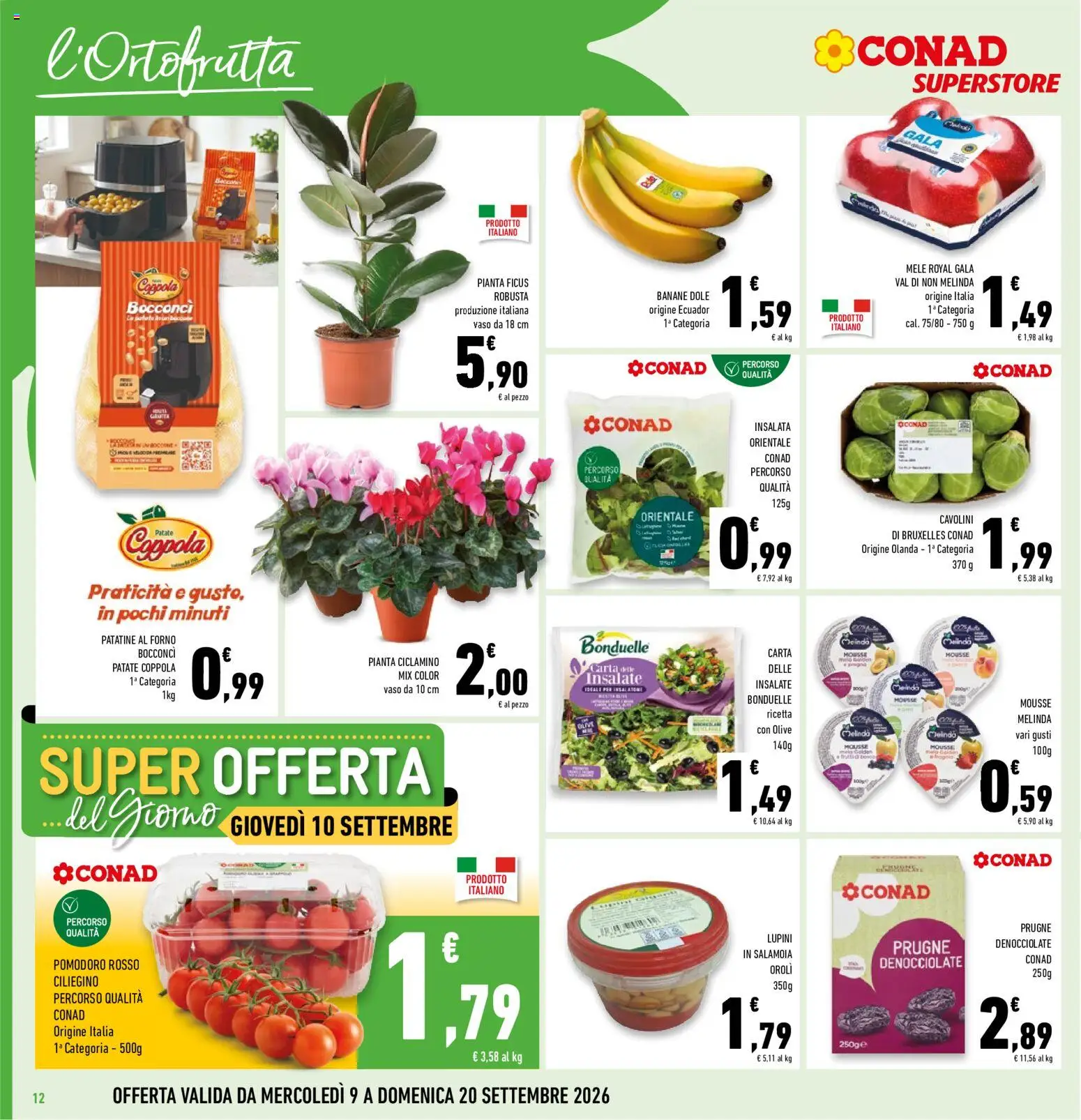 Volantino Conad del 09/09/2026 | Pagina: 12 | Prodotti: Lupini, Patatine, Patate, Cavolini di bruxelles