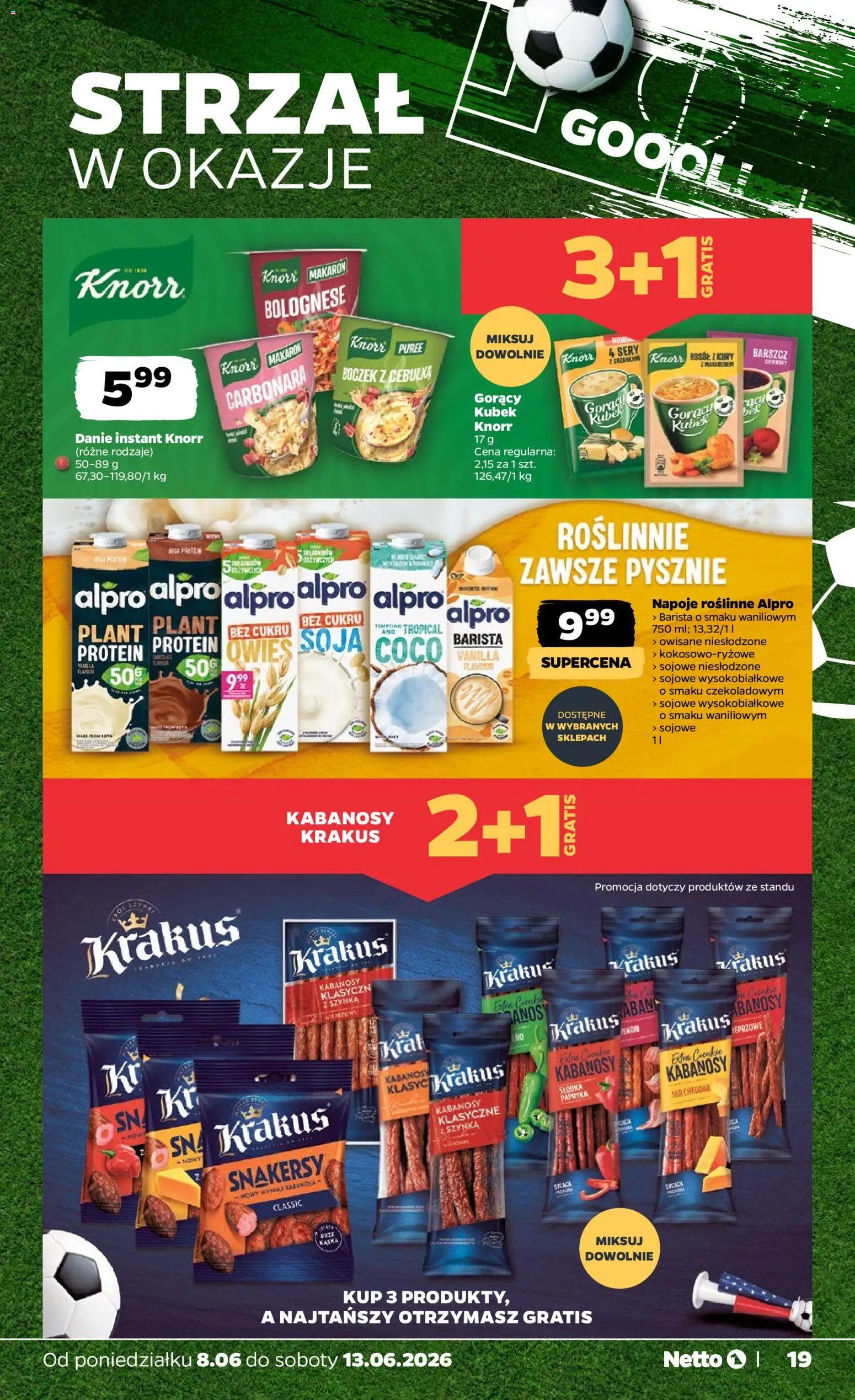 Netto gazetka od poniedziałku spożywcza od 08.06.2026 | Strona: 19 | Produkty: Carbonara, Alpro, Makaron, Cheddar
