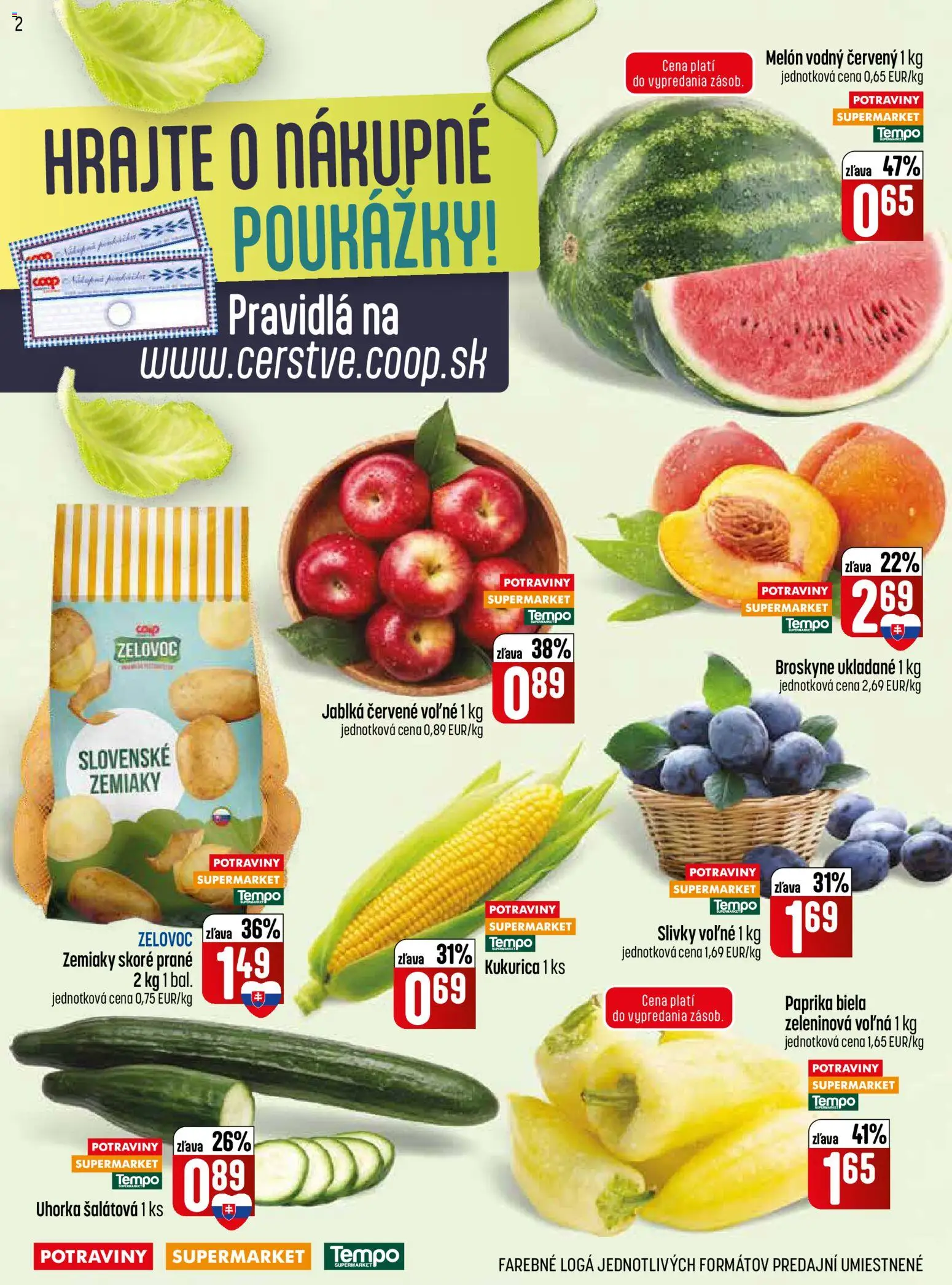 Nové COOP Jednota akcie – leták je platný od 30.07.2026 | Strana: 2 | Produkty: Uhorka, Uhorka šalátová, Slivky, Broskyne