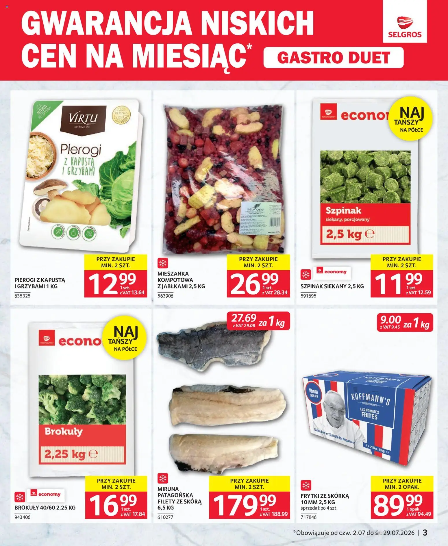 Selgros cash&carry gazetka - Duet od 02.07.2026 | Strona: 3 | Produkty: Kapusta, Miruna, Pierogi z kapusta i grzybami, Szpinak