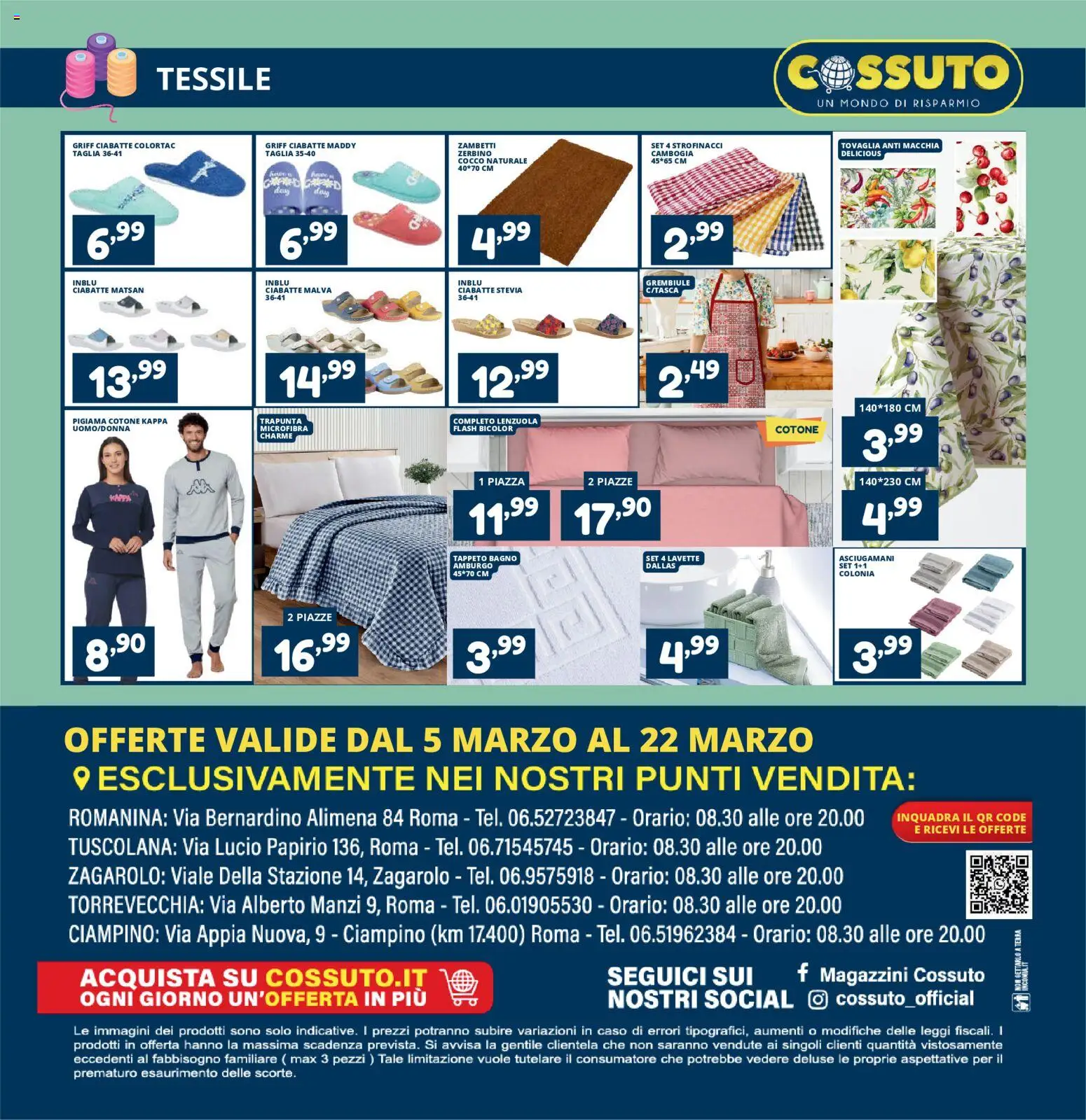 Volantino Cossuto del 05.03.2026 | Pagina: 12 | Prodotti: Pigiama, Bagno, Tappeto, Lenzuola