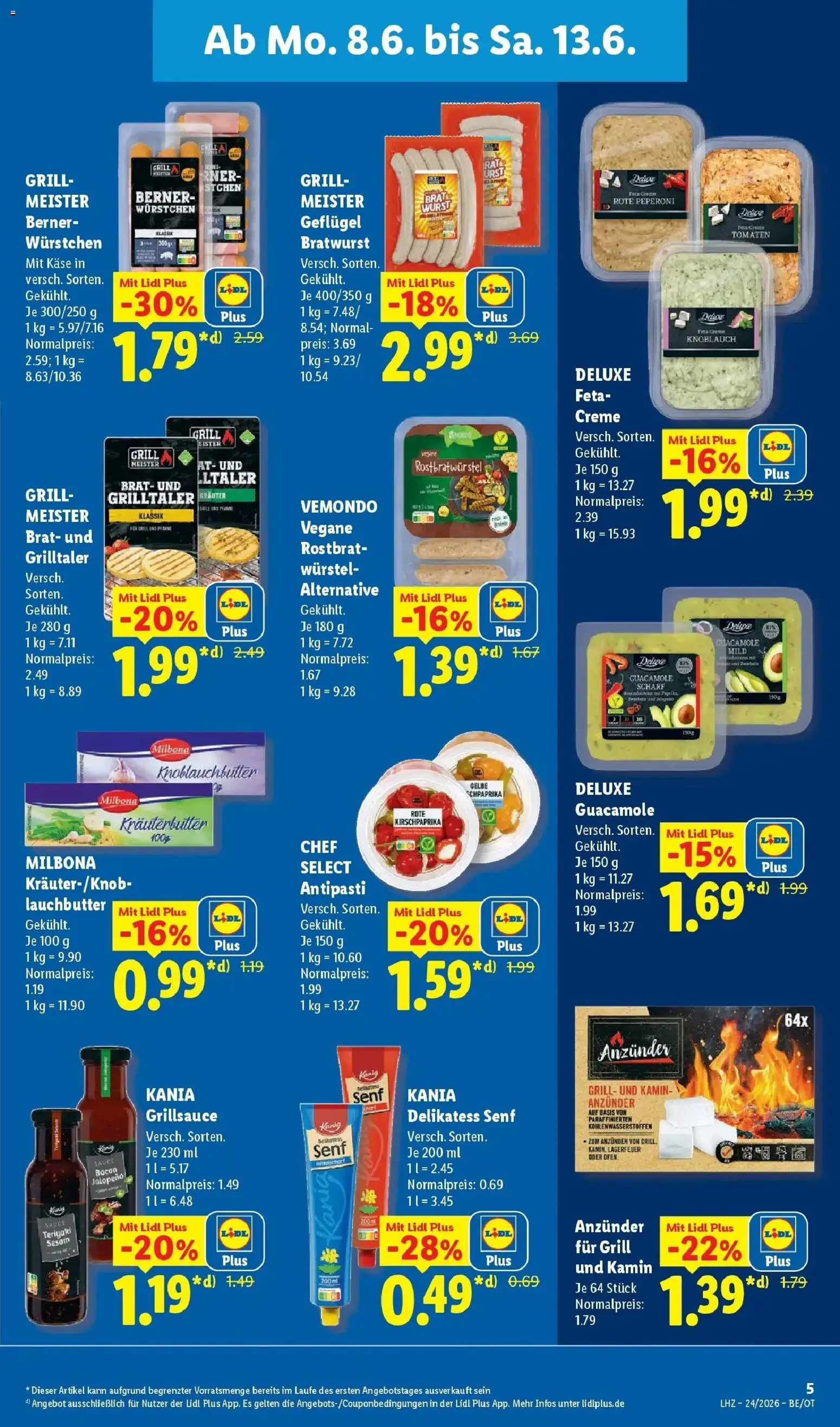 Lidl Prospekt Senftenberg – gültig ab 08.06.2026 | Seite: 9 | Produkte: Kamin, Käse, Bratwurst, Creme
