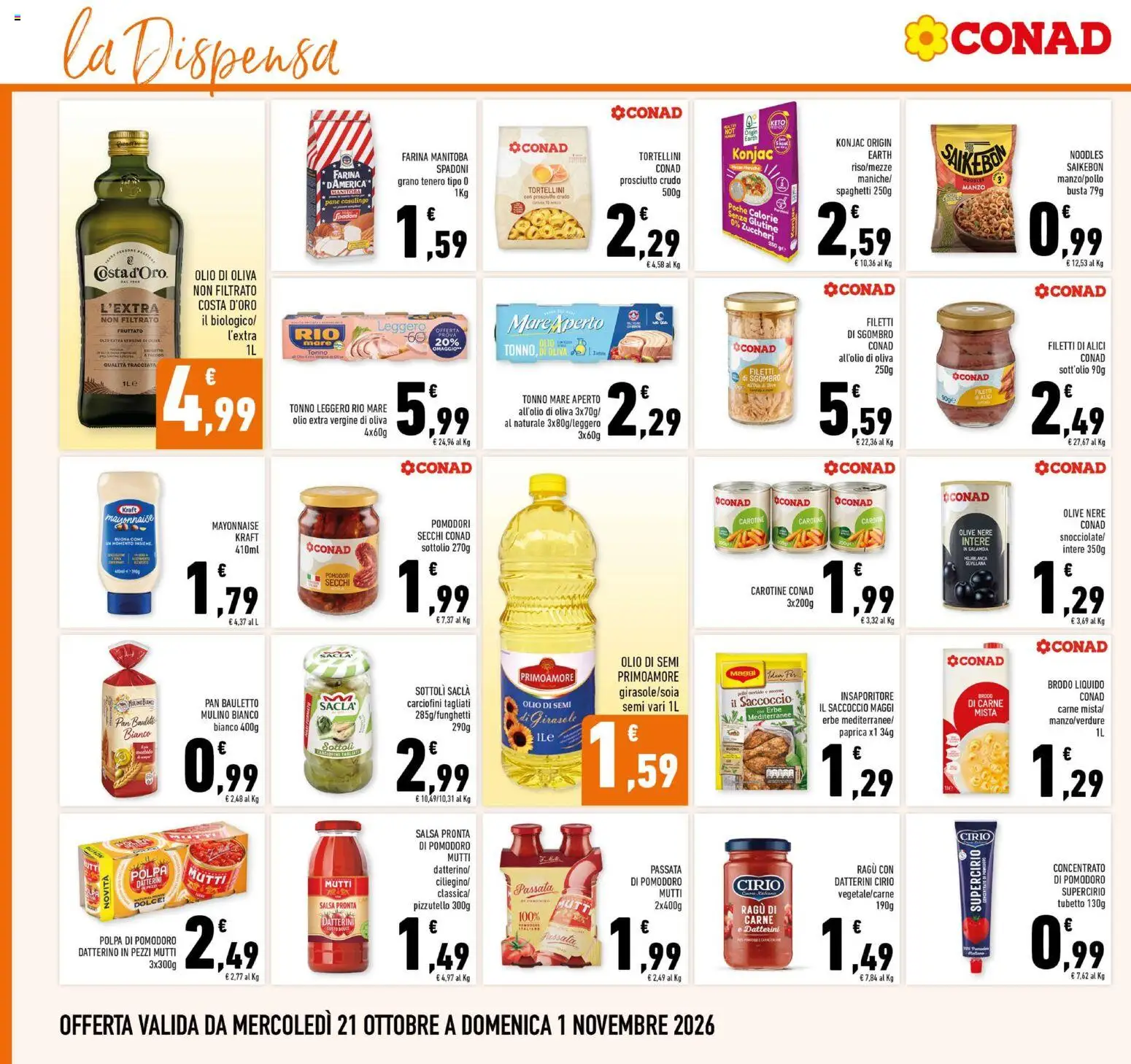 Volantino Conad del 21/10/2026 | Pagina: 14 | Prodotti: Pane, Ragú, Olio extra vergine, Olio di Oliva