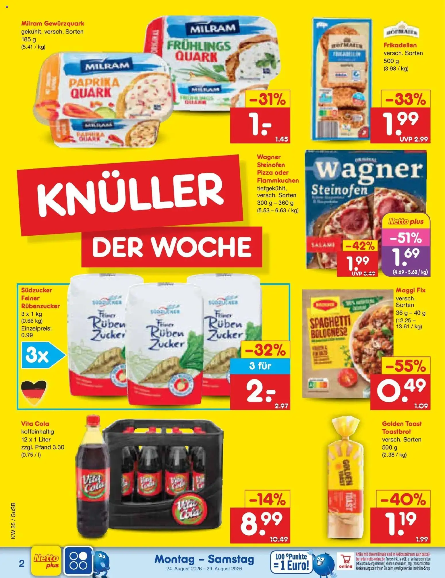 Netto Marken-Discount Prospekt Machern (ab 24.08.2026) » Angebote | Seite: 2 | Produkte: Quark, Cola, Paprika, Milram