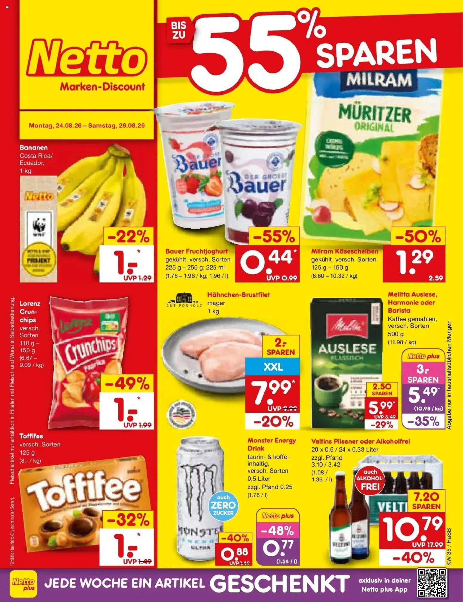 Netto Marken-Discount Prospekt Unna (ab 24.08.2026) » Angebote | Seite: 1 | Produkte: Energy, Milram, Zucker, Veltins