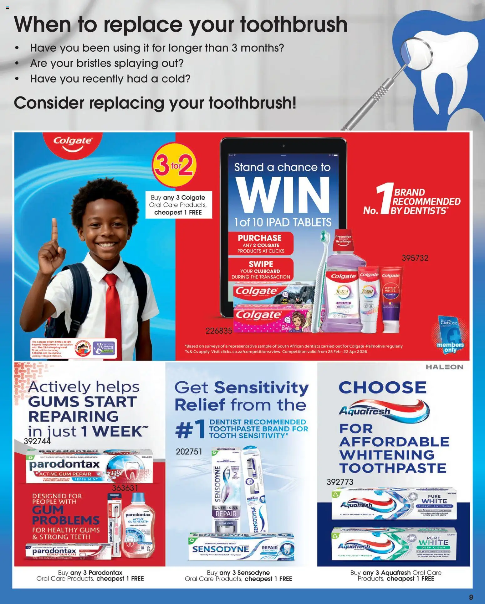 New Clicks catalogue – valid from 11.03.2026 | Page: 9 | Products: Toothpaste, Toothbrush