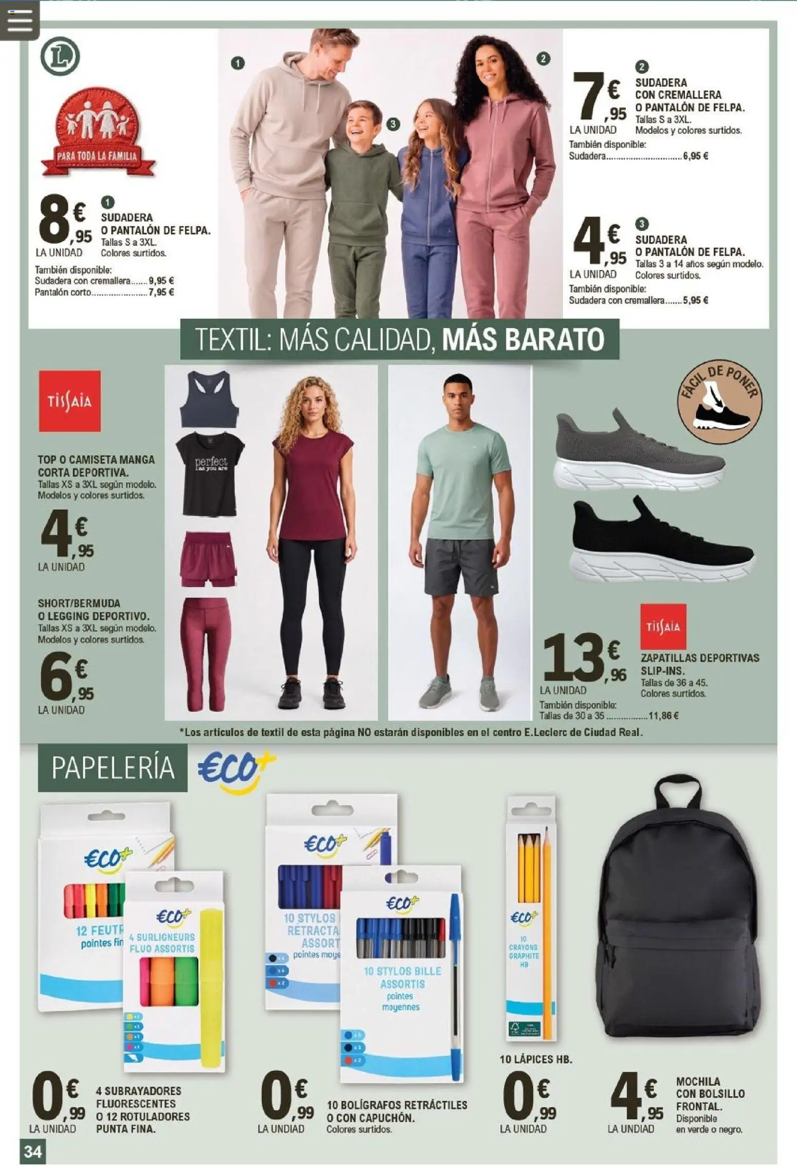 E.Leclerc Pamplona │ válido desde el 09/09/2026 | Página: 34 | Productos: Zapatillas deportivas, Zapatillas, Mochila, Camiseta manga corta