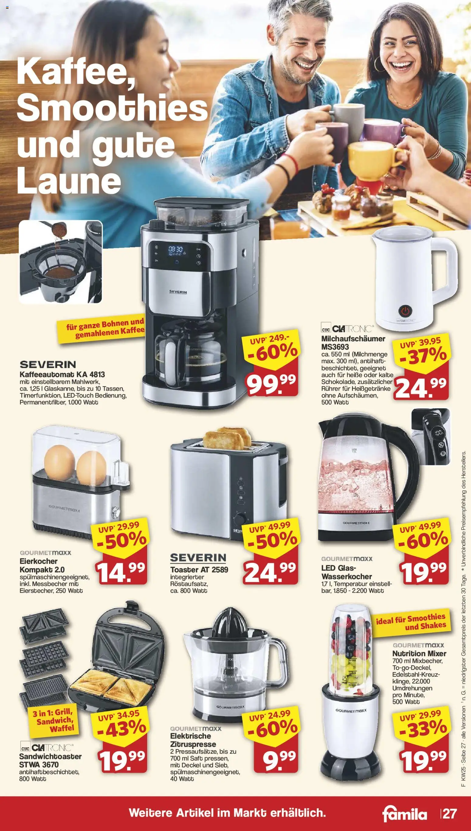 Famila Nordwest Prospekt – gültig ab 15.06.2026 | Seite: 32 | Produkte: Mixer, Toaster, Saft, Eierkocher