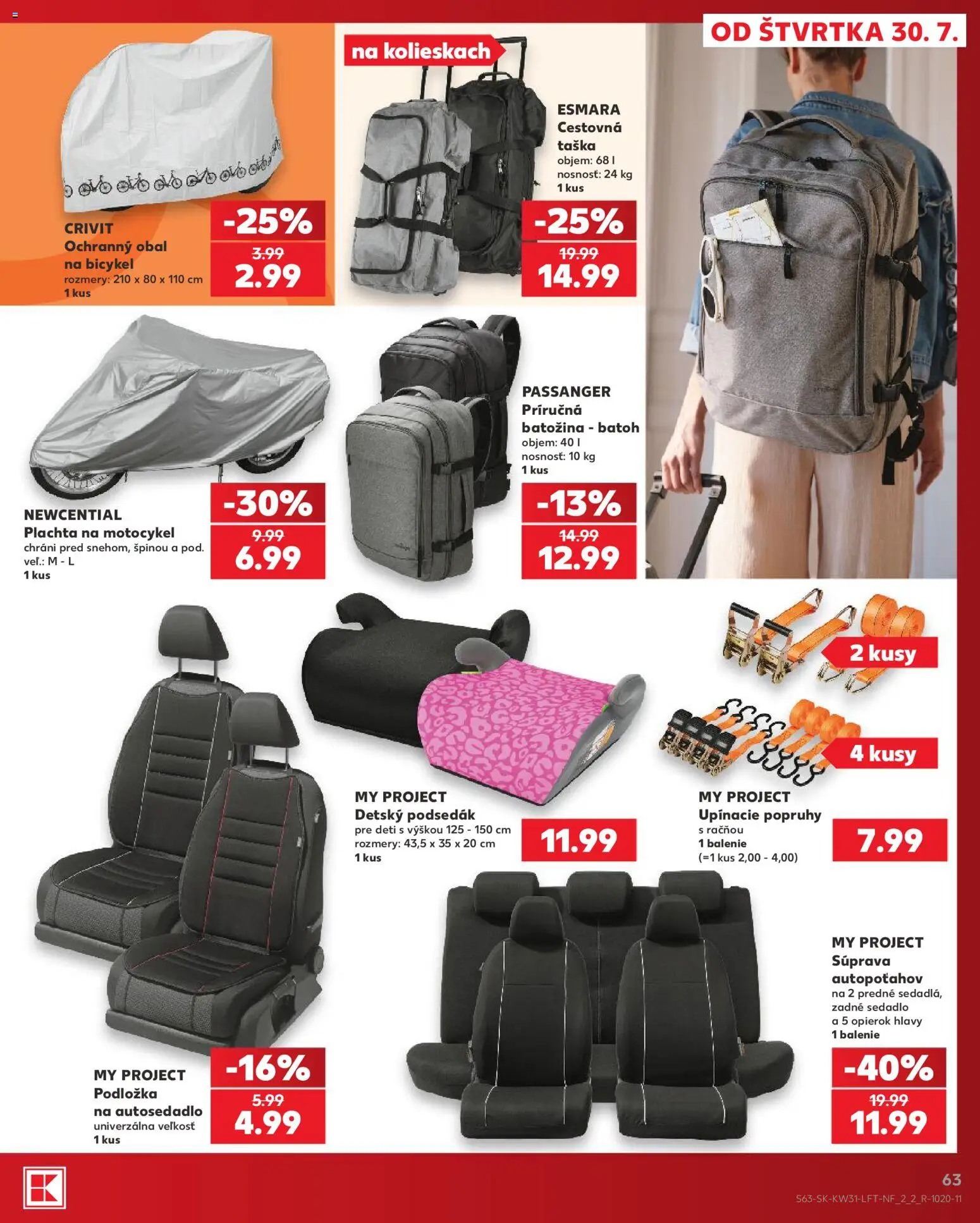 Nové Kaufland akcie – leták je platný od 30.07.2026 | Strana: 63 | Produkty: Plachta, Batoh, Cestovná taška