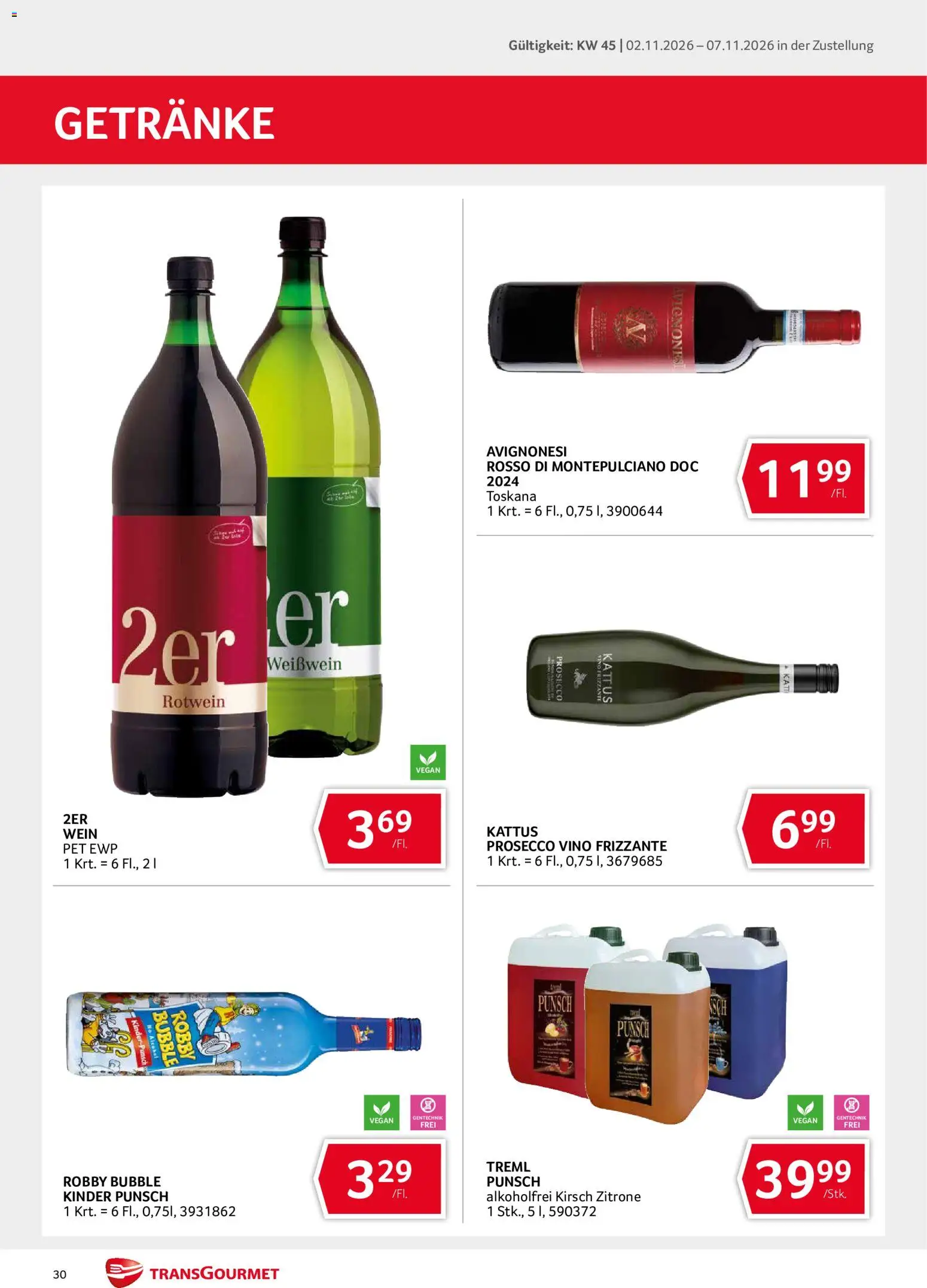 Transgourmet Flugblatt gültig ab 02.11.2026 | Seite: 30 | Produkte: Getränke, Zitrone, Prosecco, Wein