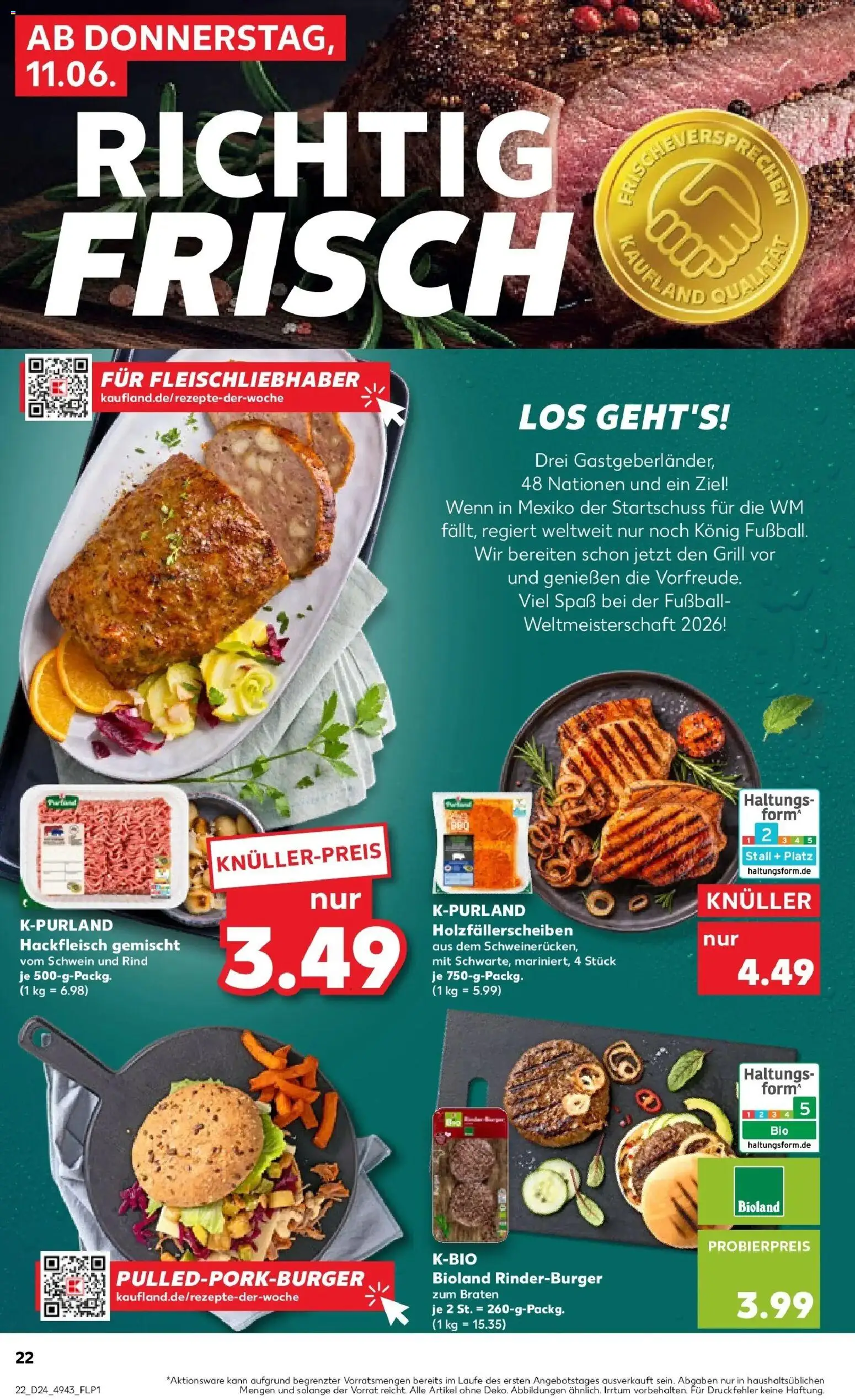Kaufland Prospekt Aachen – gültig ab 11.06.2026 | Seite: 22 | Produkte: Grill, Burger, Fußball, Hackfleisch