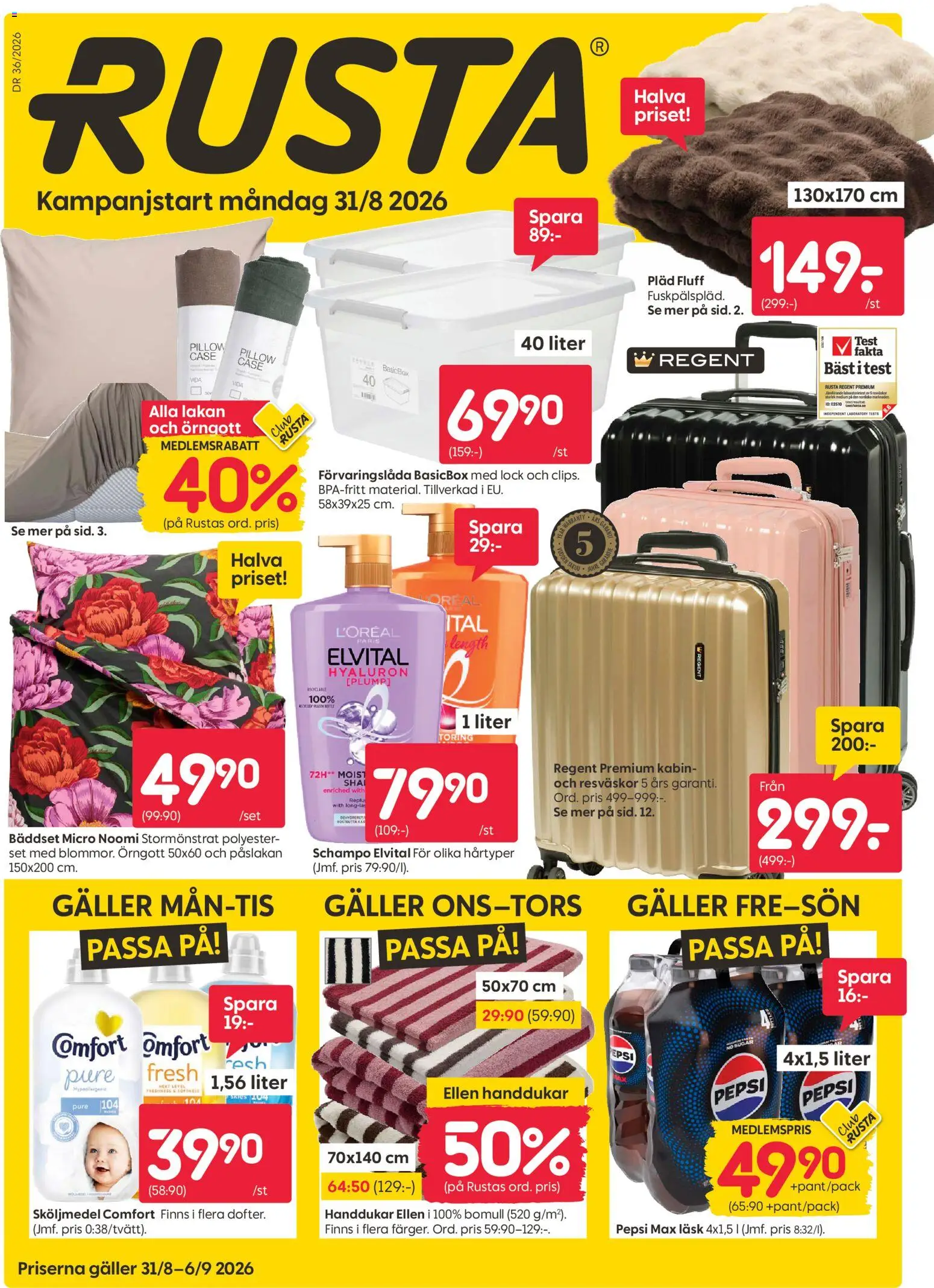 Rusta reklamblad aktuell från 31/08/2026 | Sida: 1 | Produkter: Lakan, Pläd, Bäddset, Set