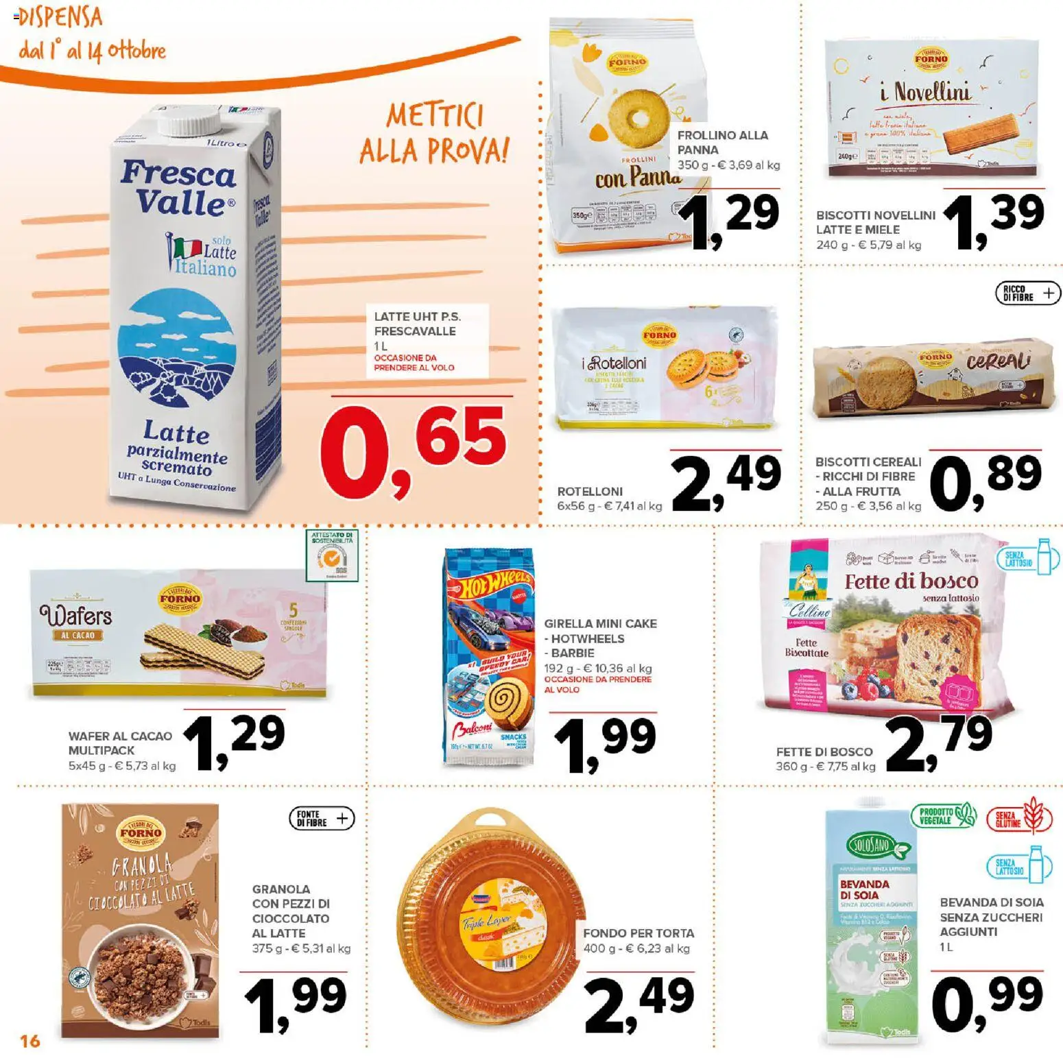 Volantino Todis del 01/10/2026 | Pagina: 16 | Prodotti: Cereali, Cacao, Forno, Miele