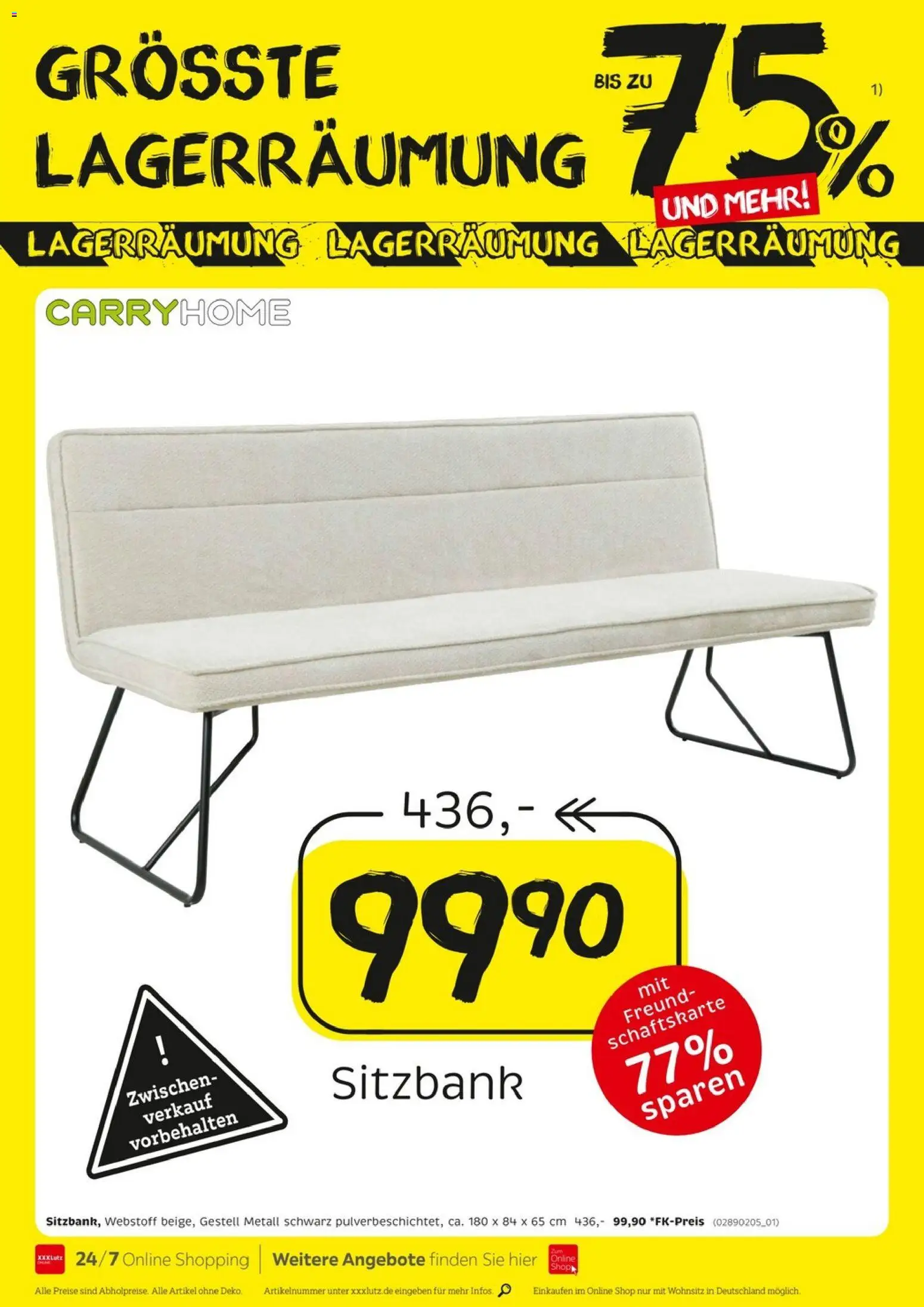 XXXLutz Größte Lagerräumung – gültig ab 15.08.2026 | Seite: 12 | Produkte: Sitzbank