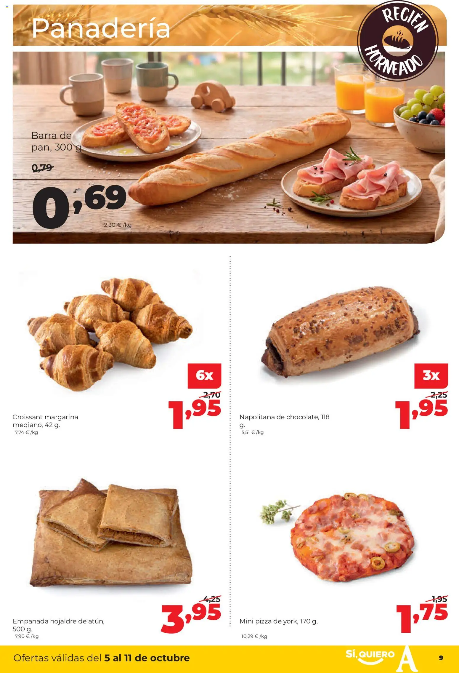 Alimerka folleto Castilla y León │ válido desde el 05/10/2026 | Página: 9 | Productos: Pizza, Croissant, Margarina, Panadería