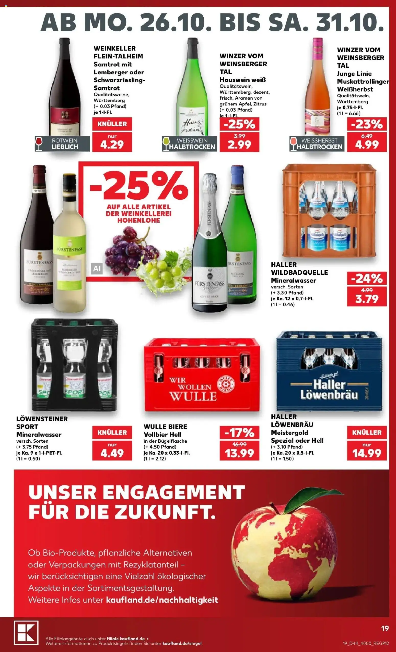 Prospekt Kaufland ab 26.10.2026 » Angebote Online zum Blättern | Seite: 23 | Produkte: Weißwein, Rotwein, Mineralwasser