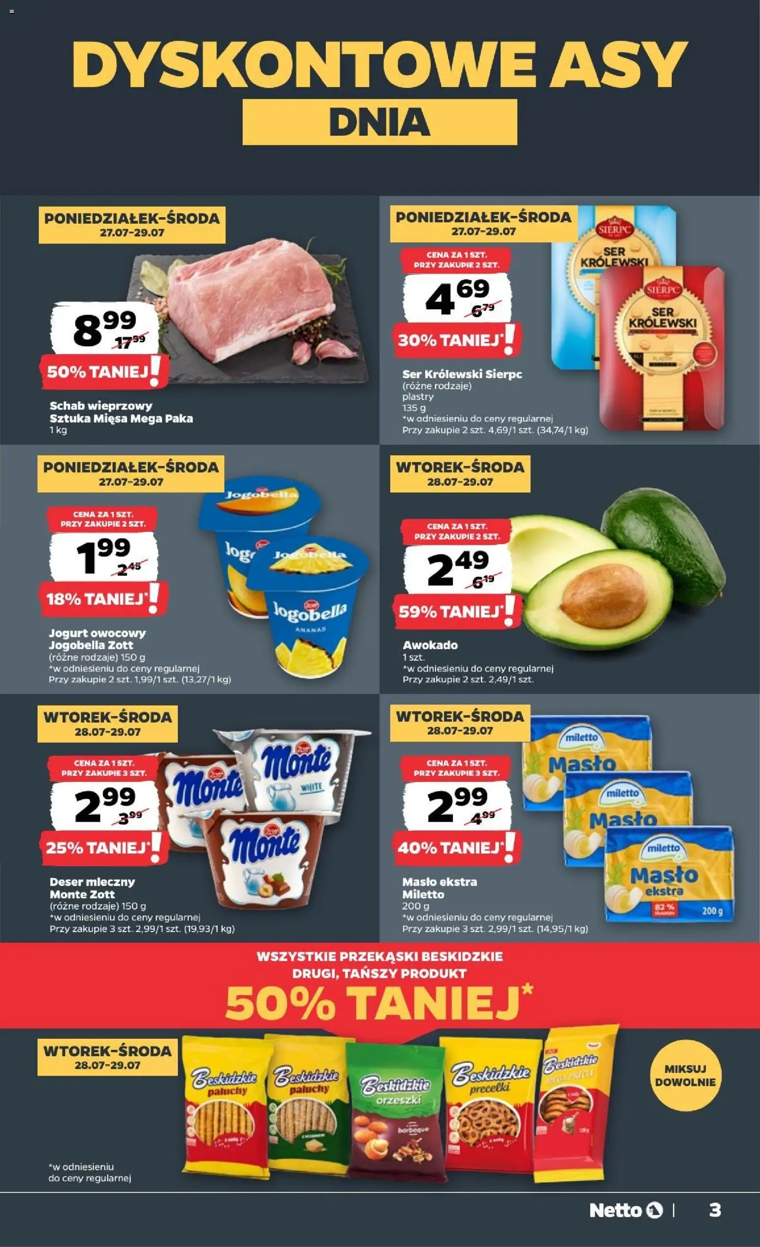 Netto gazetka od poniedziałku od 27.07.2026 | Strona: 3 | Produkty: Schab wieprzowy, Masło, Ananas, Awokado