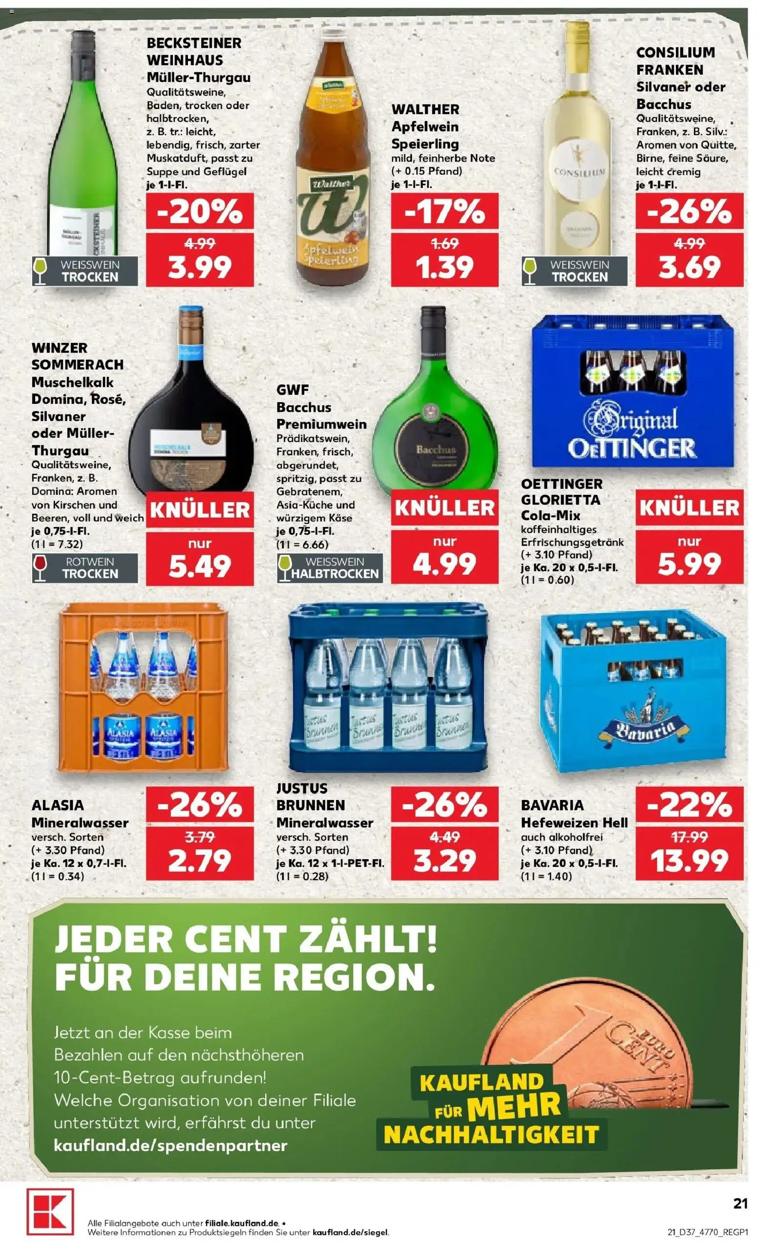Prospekt Kaufland ab 10.09.2026 » Angebote Online zum Blättern | Seite: 21 | Produkte: Rotwein, Oettinger, Mineralwasser, Kirschen