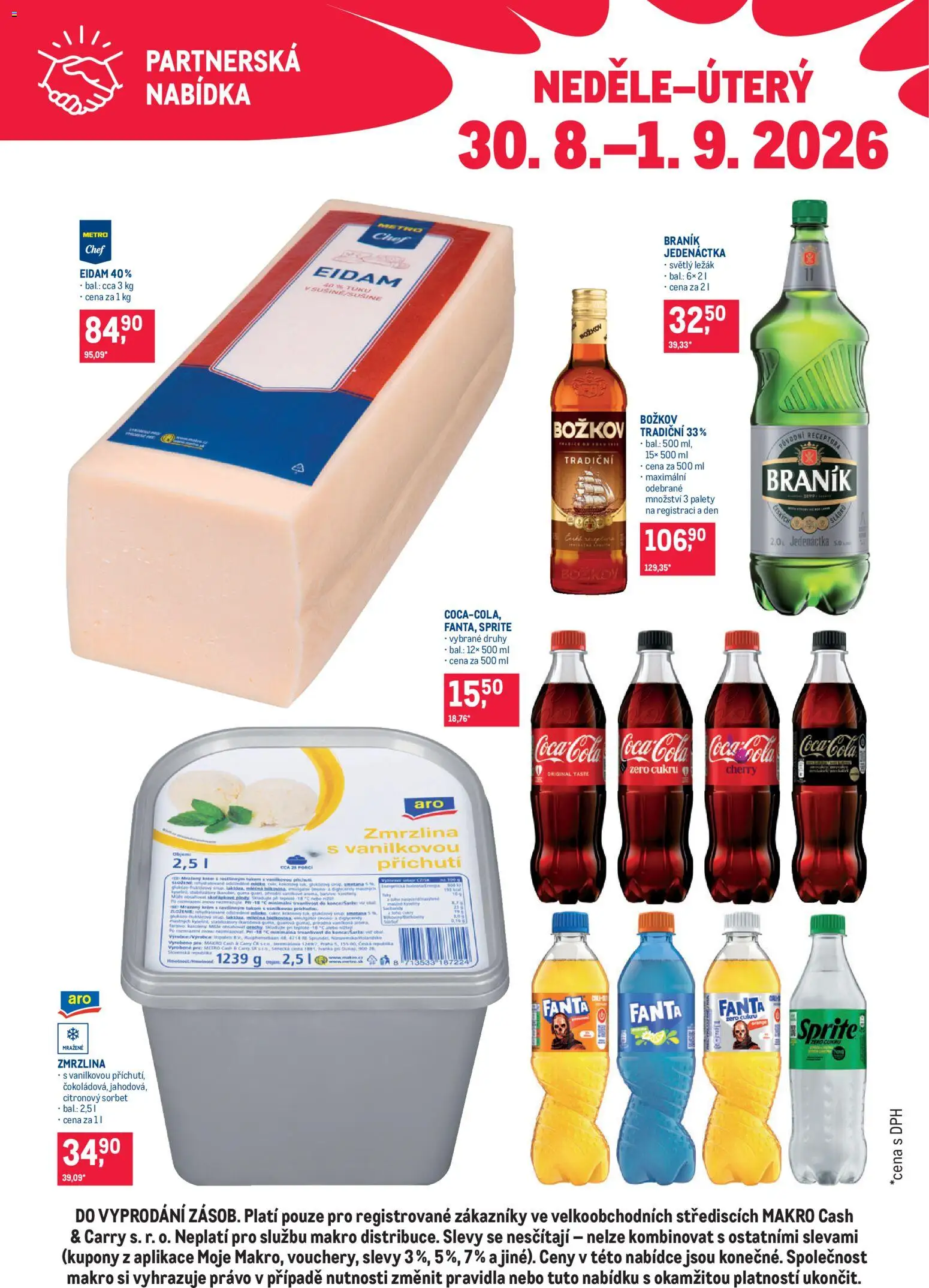 Makro leták - Partnerská nabídka od 30.08.2026 | Strana: 1 | Produkty: Fanta, Eidam, Božkov, Cola