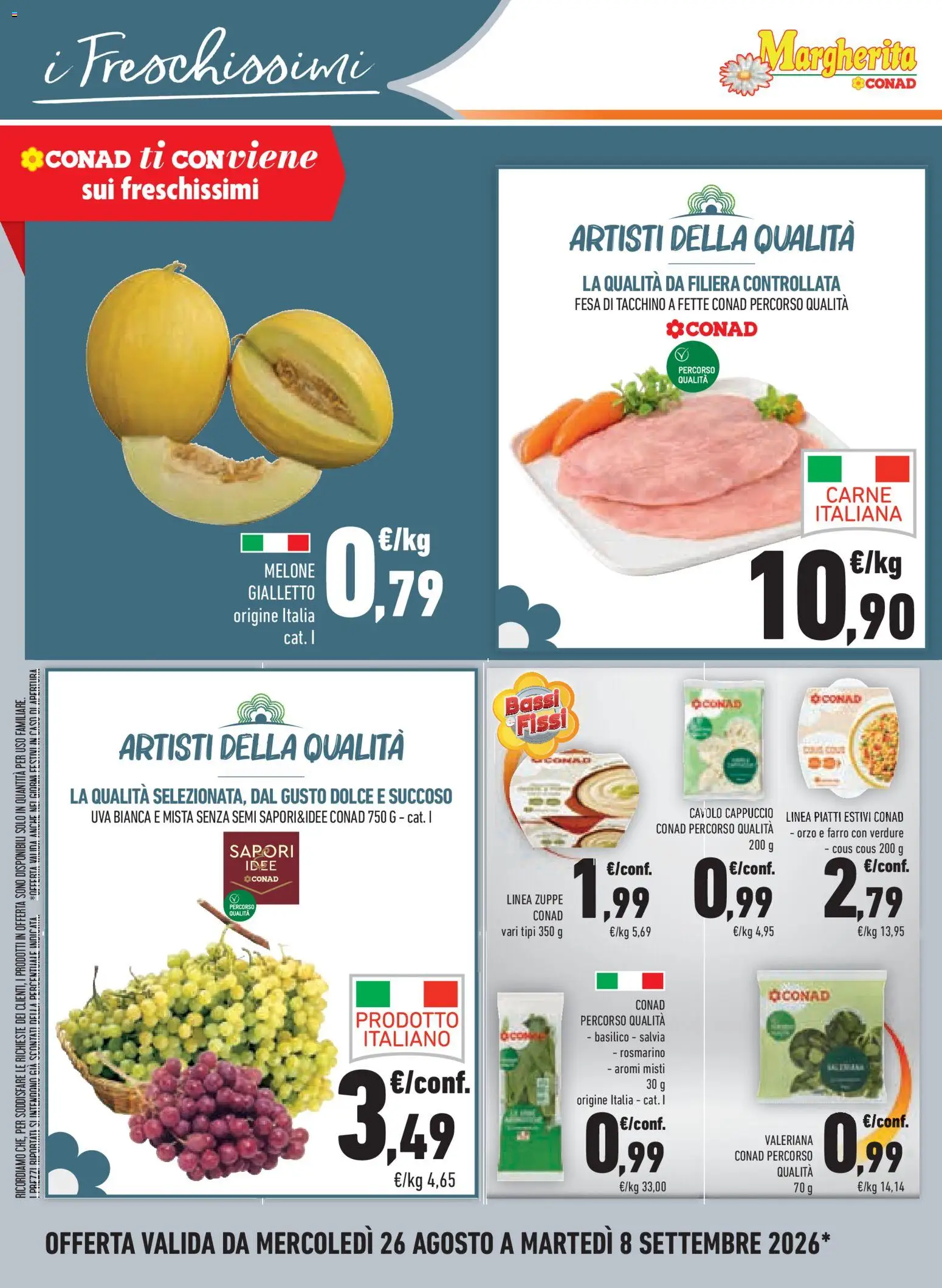 Volantino Conad del 26/08/2026 | Pagina: 14 | Prodotti: Zuppe, Cavolo, Melone, Cappuccio